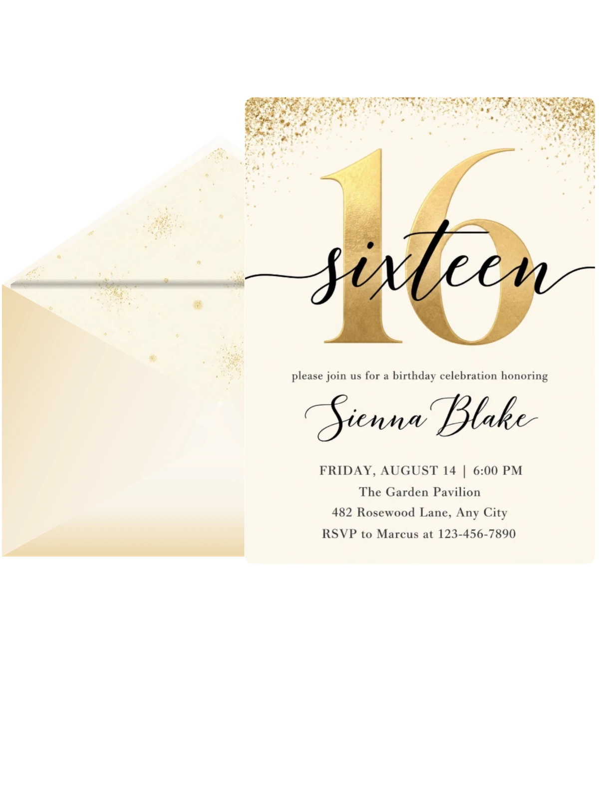 Gold Foil 16th Birthday Invitation
