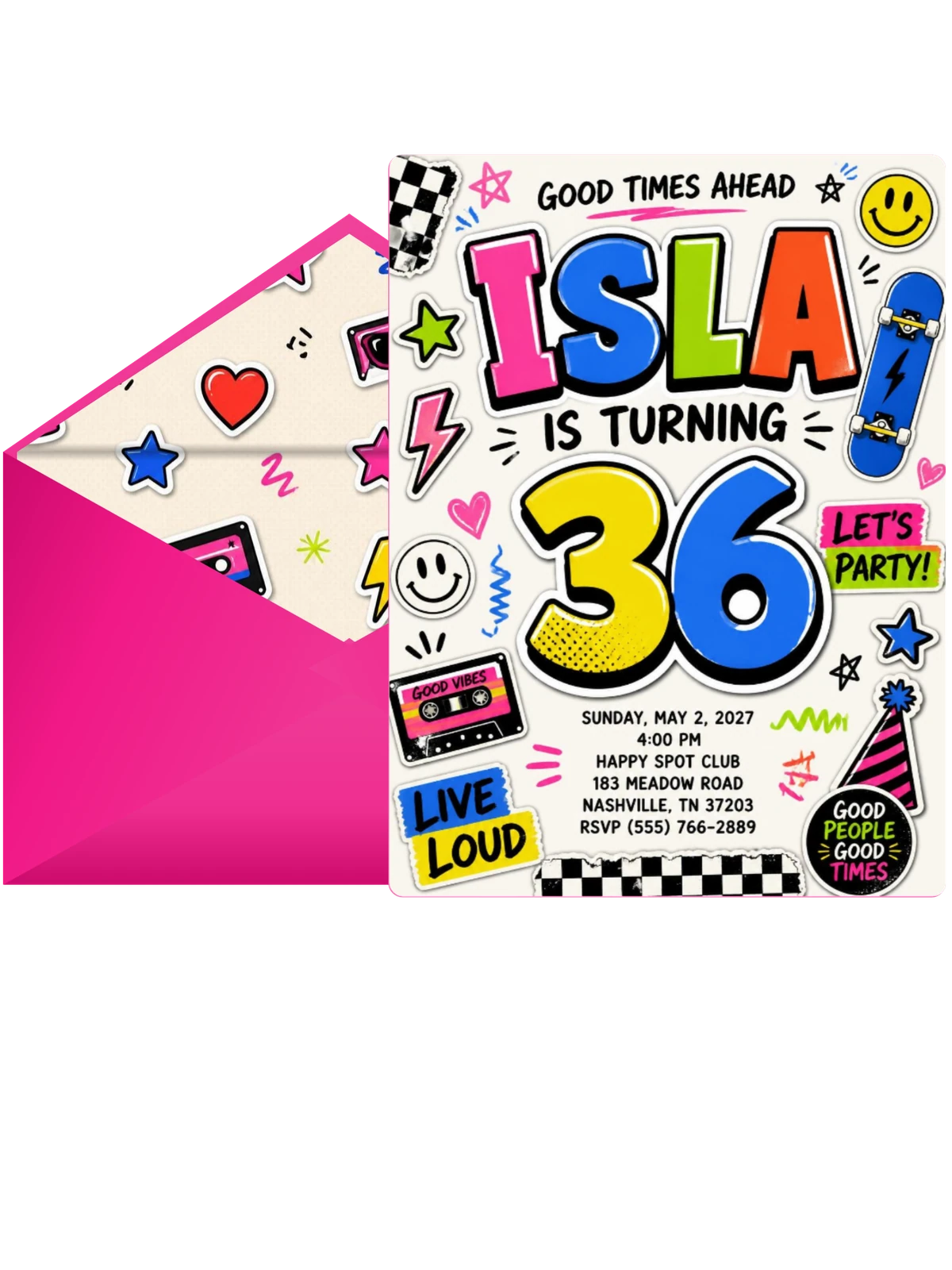 Sticker Pop 36th Birthday Invitation