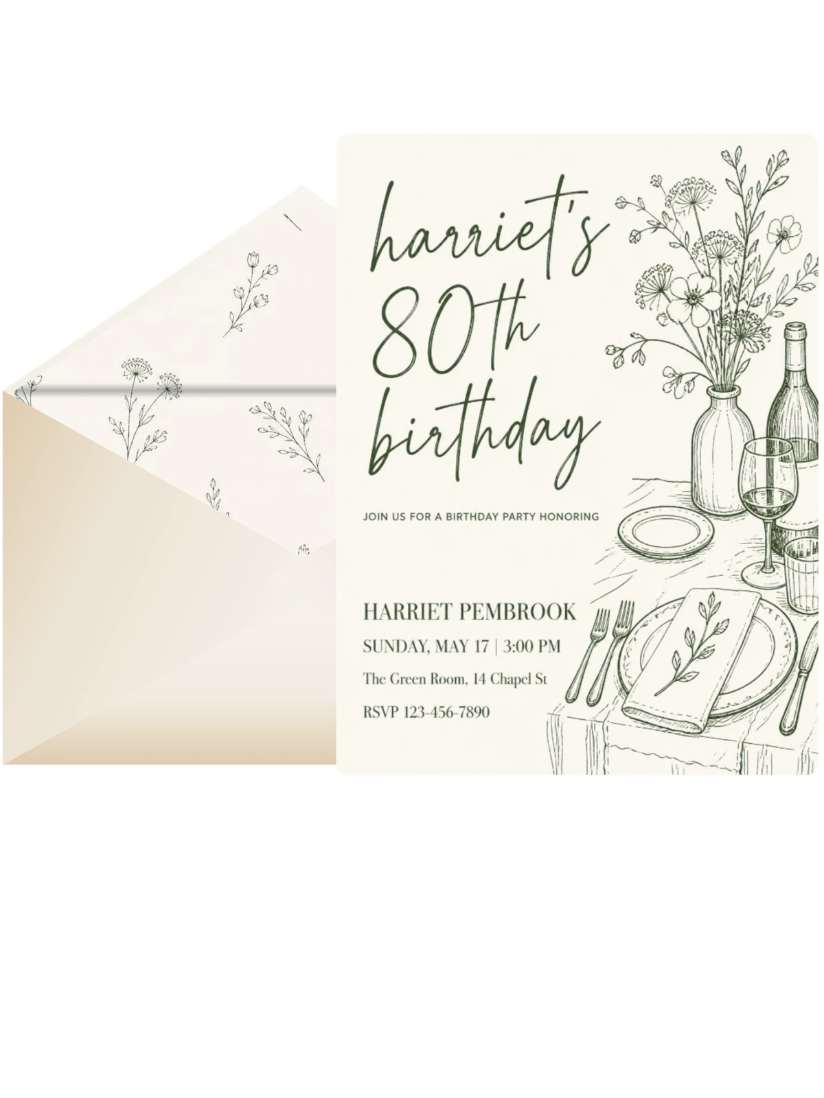 Cream Pen-and-Ink Table Setting Birthday