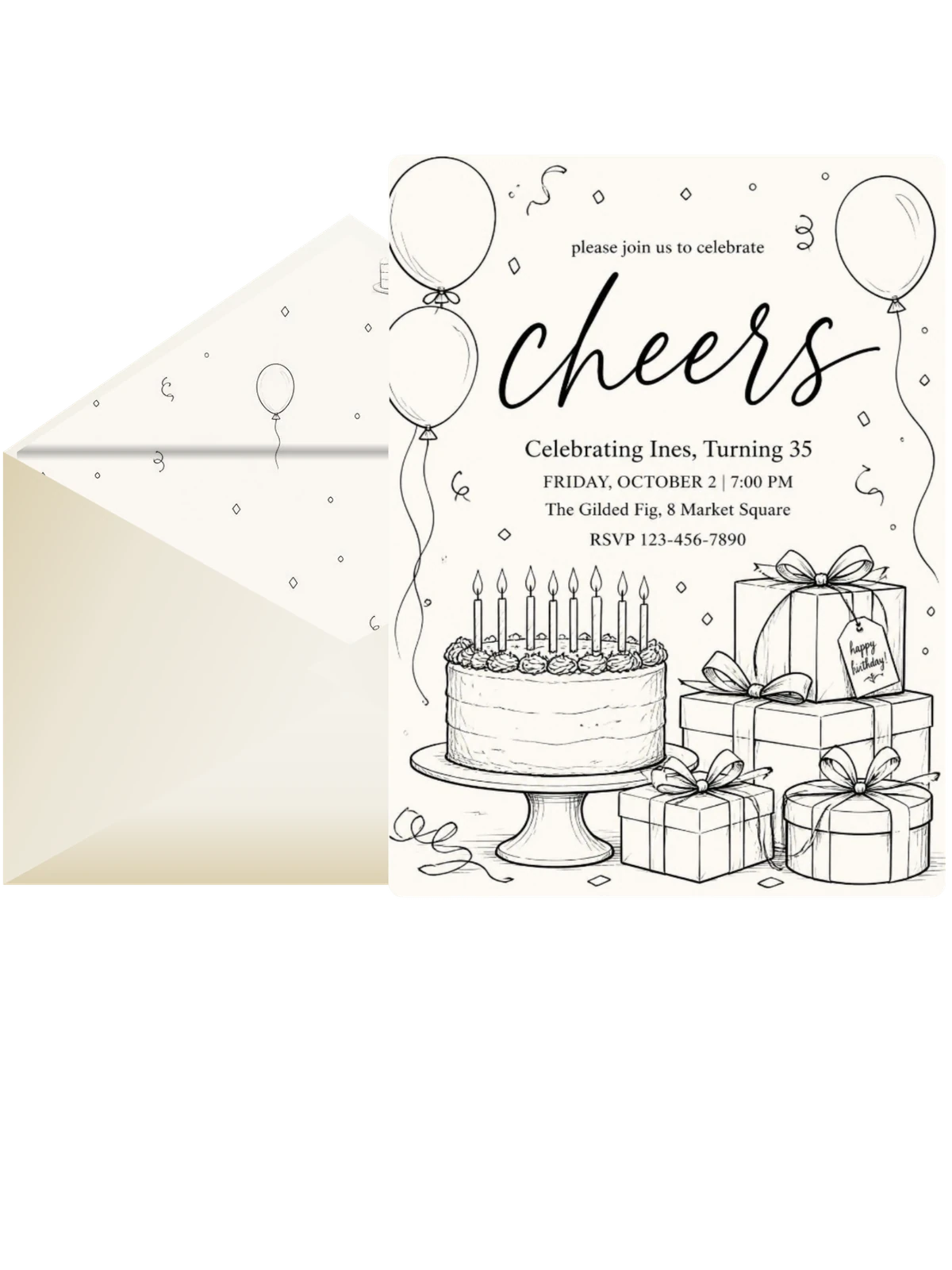 Minimalist Ink Sketch 35th Birthday Invitation