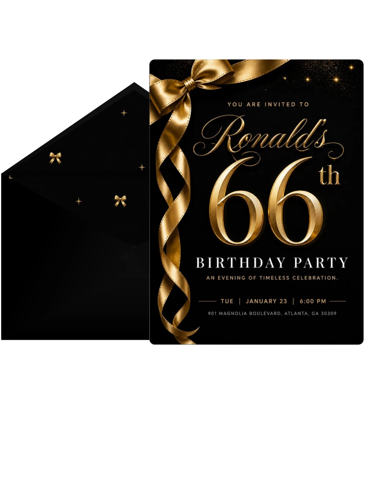 Black and Gold Ribbon 66th Birthday
