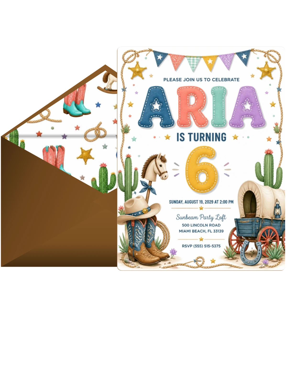 Stitched Cowboy 6th Birthday Invitation