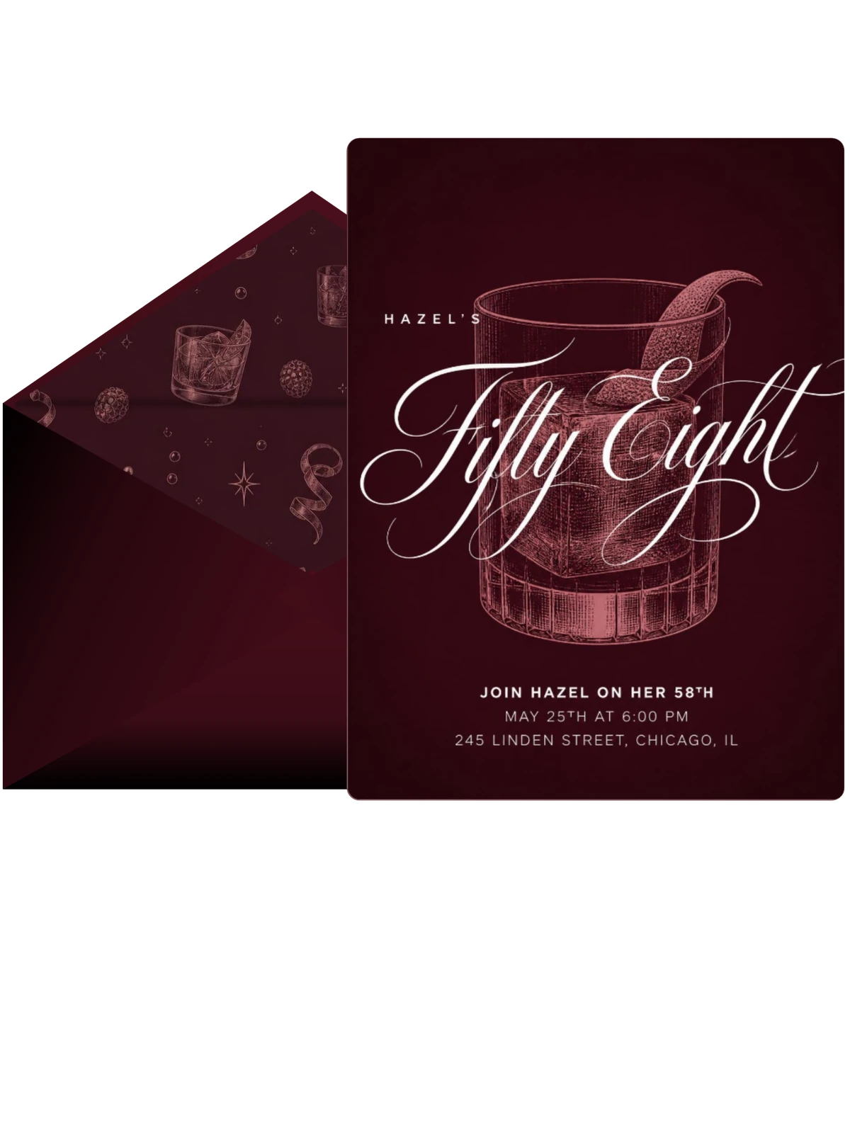Burgundy Cocktail 58th Birthday Invitation