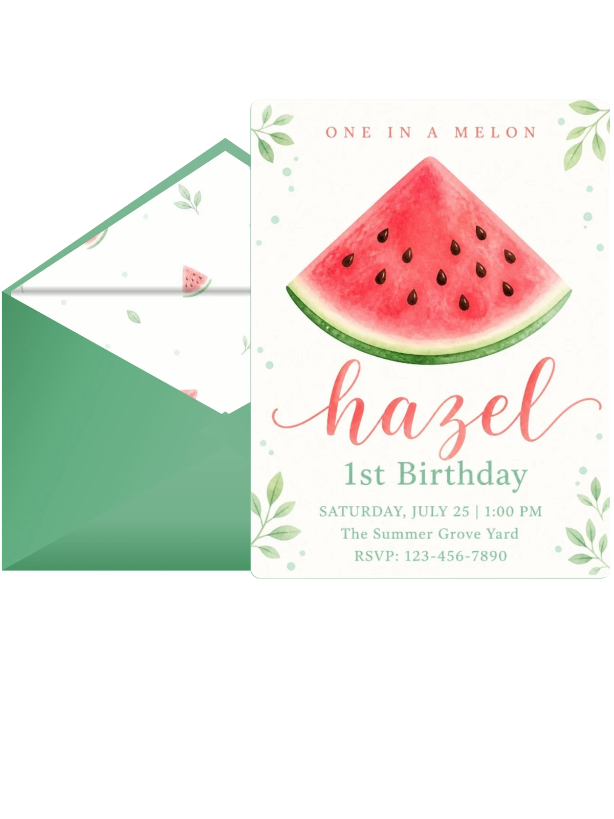 Watercolor Watermelon 1st Birthday Invitation