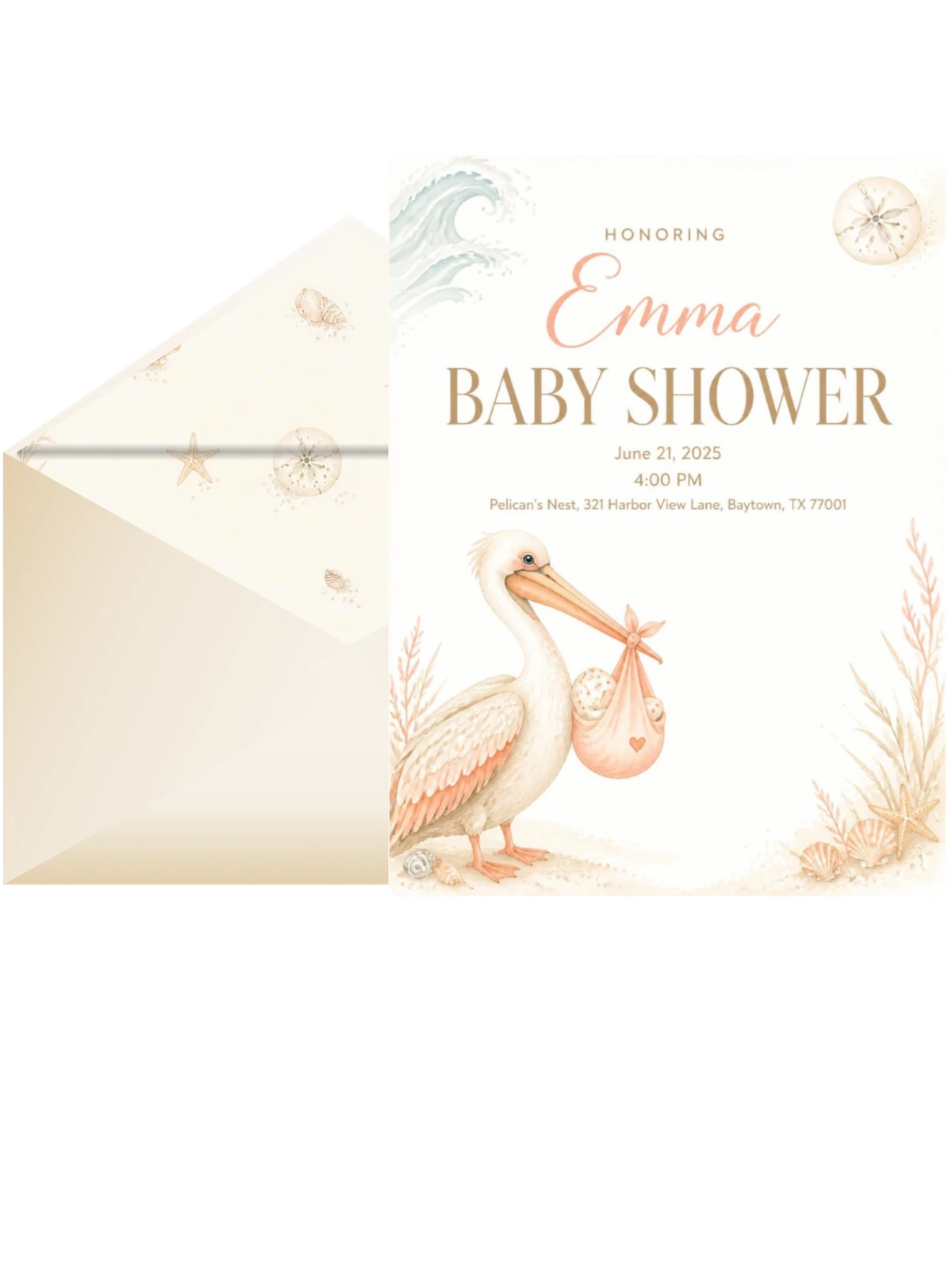 Watercolor Pelican Coastal Baby Shower