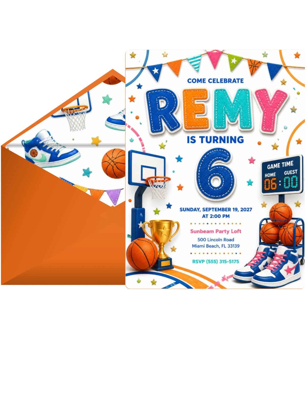 Stitched Basketball 6th Birthday Invitation