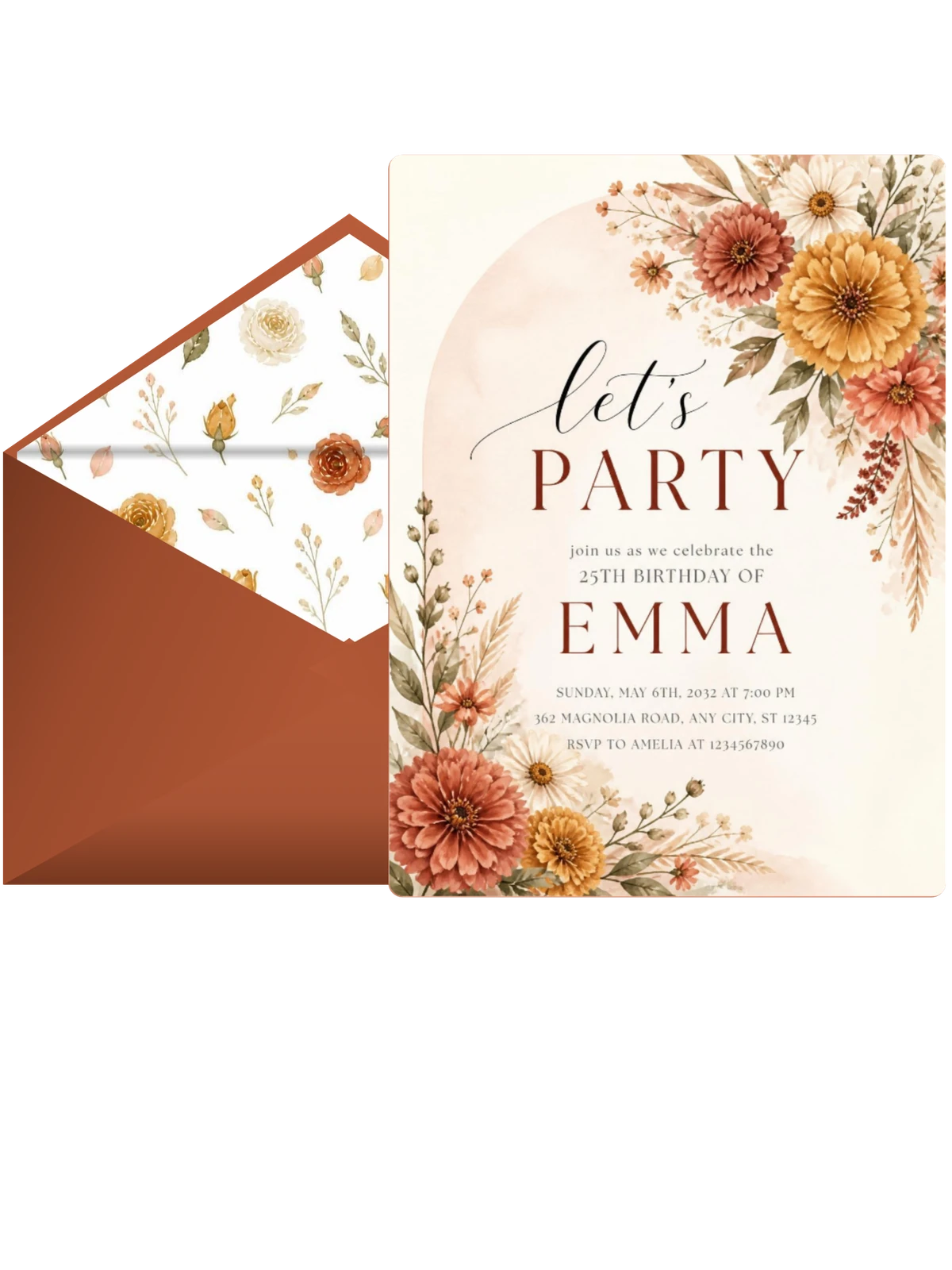 Terracotta Painted Arch 25th Birthday Invitation