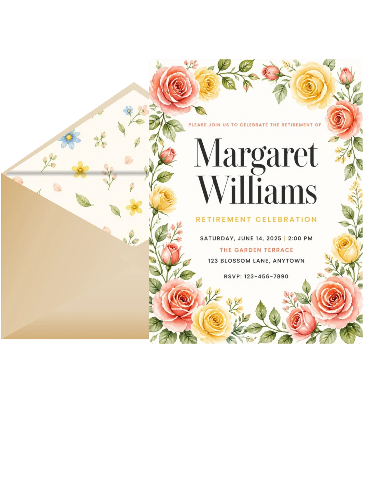 Roses Foliage Retirement Party Invitation