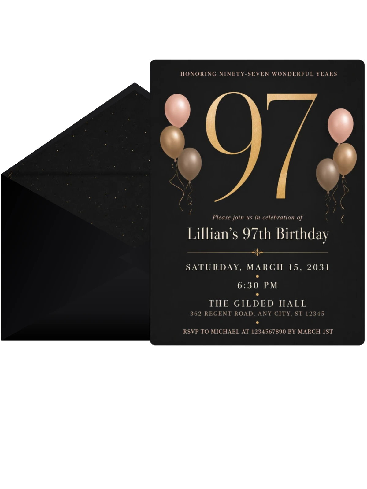 Charcoal and Blush 97th Birthday Invitation