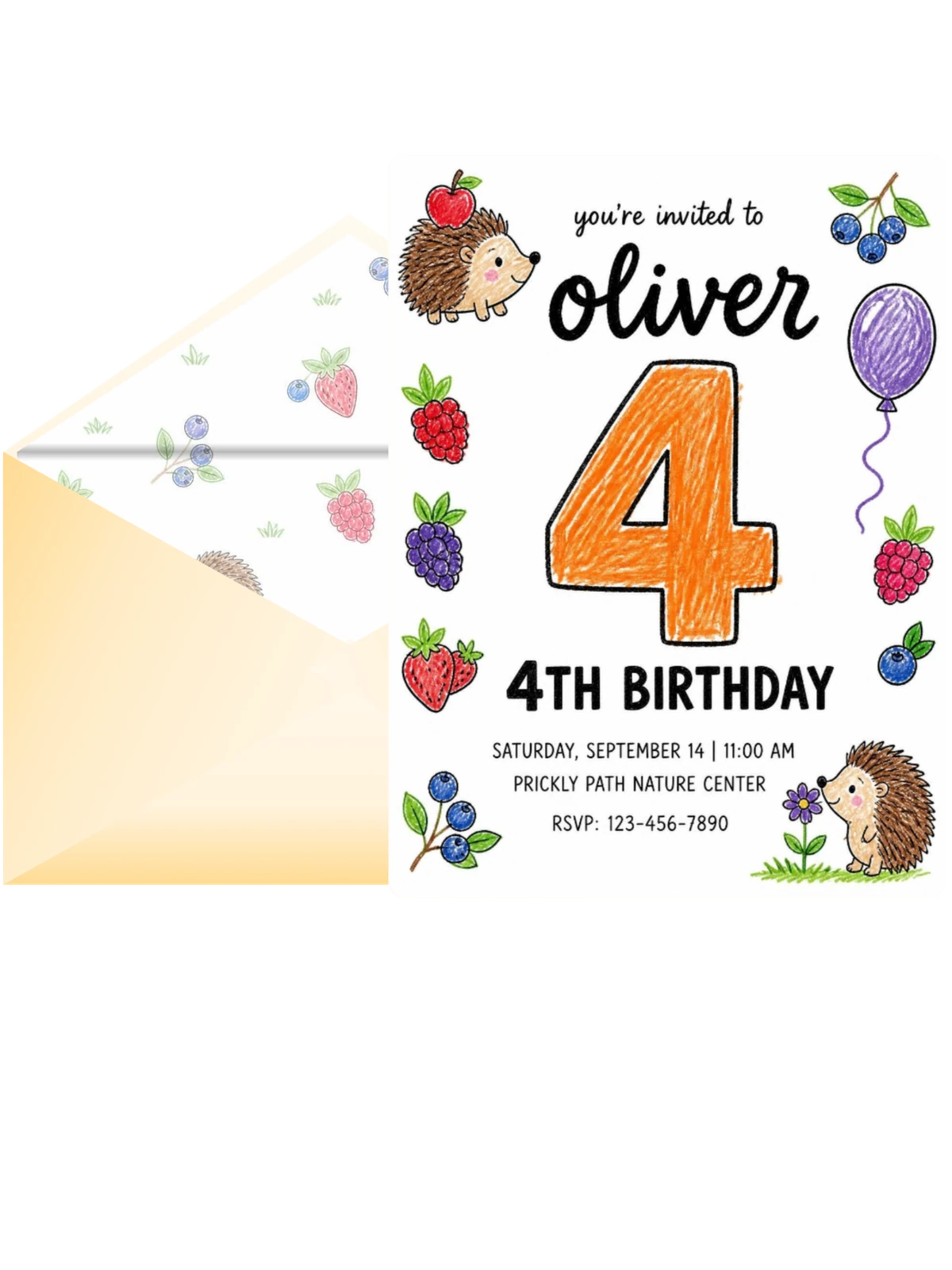 Crayon Hedgehog Berry 4th Birthday