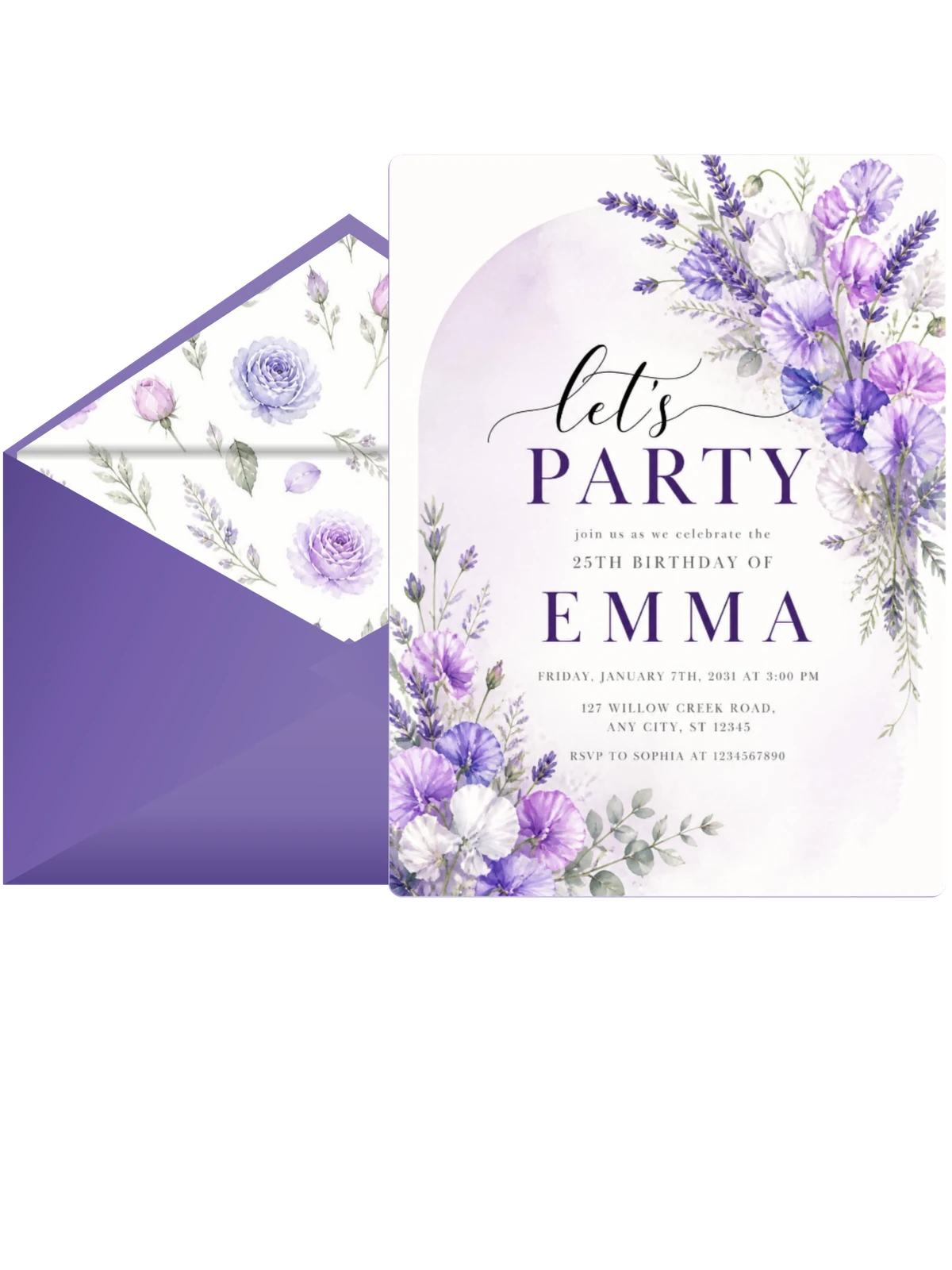 Sweet Pea Lavender 25th Birthday Invitation
