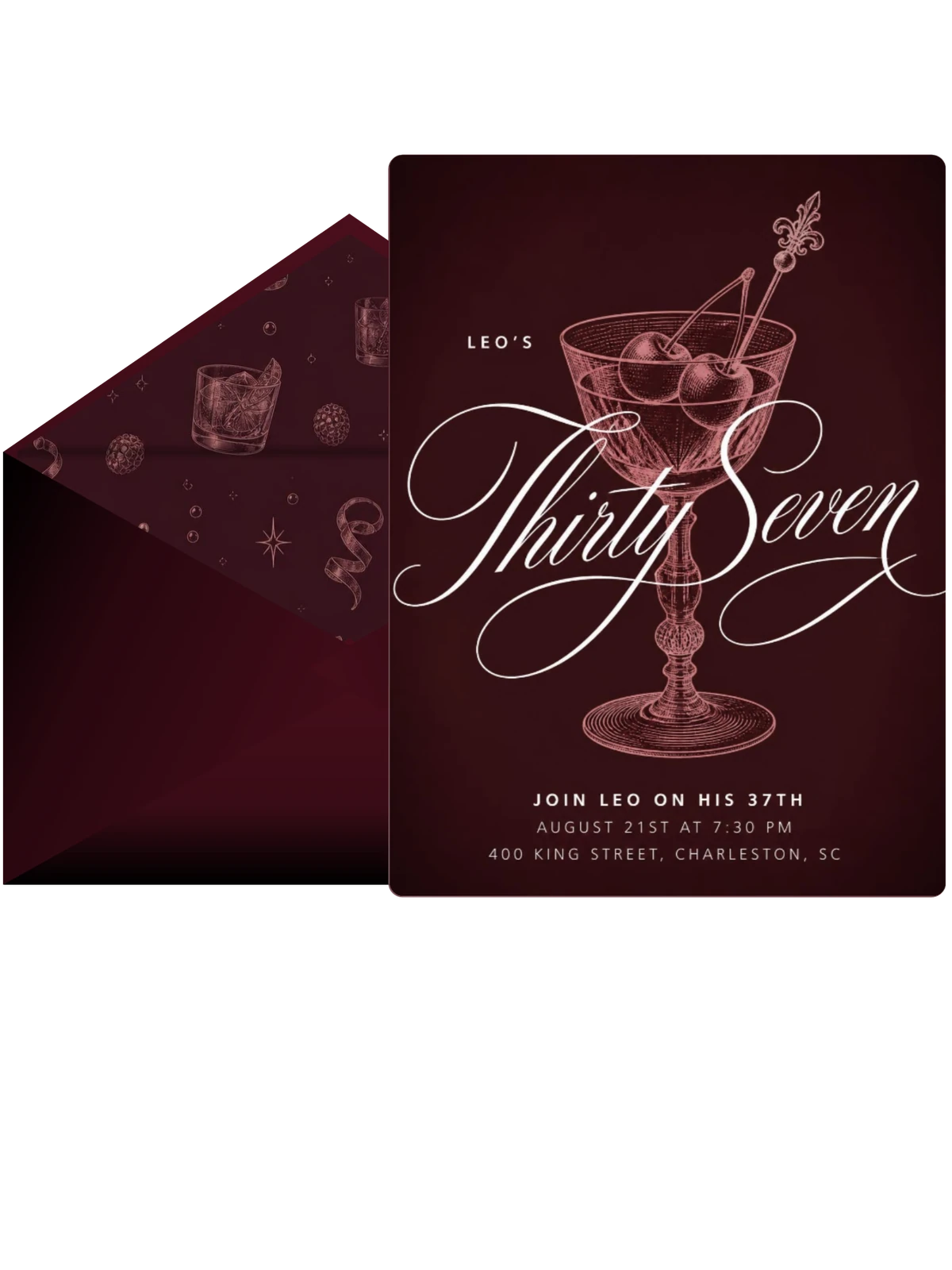 Burgundy Cocktail 37th Birthday Invitation