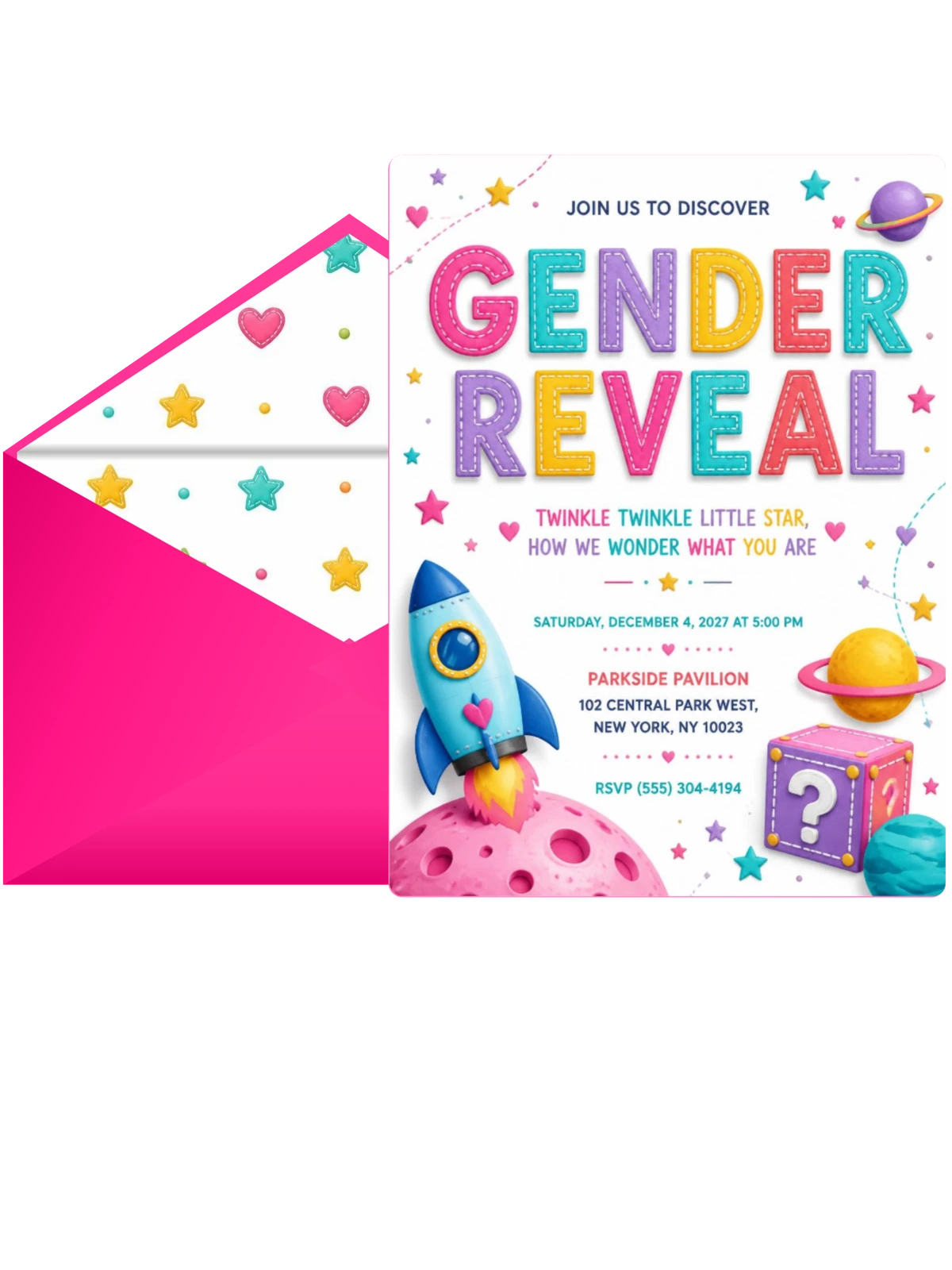 Clay Space Gender Reveal Invitation