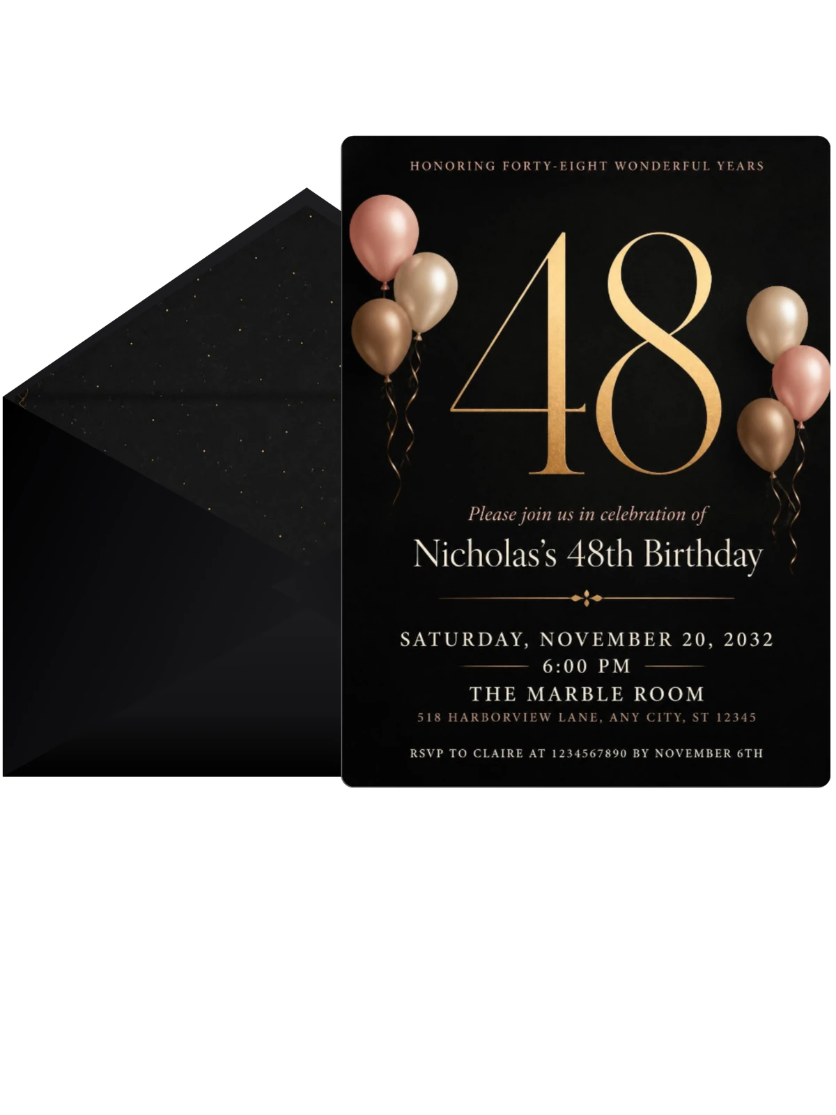 Charcoal and Blush 48th Birthday Invitation