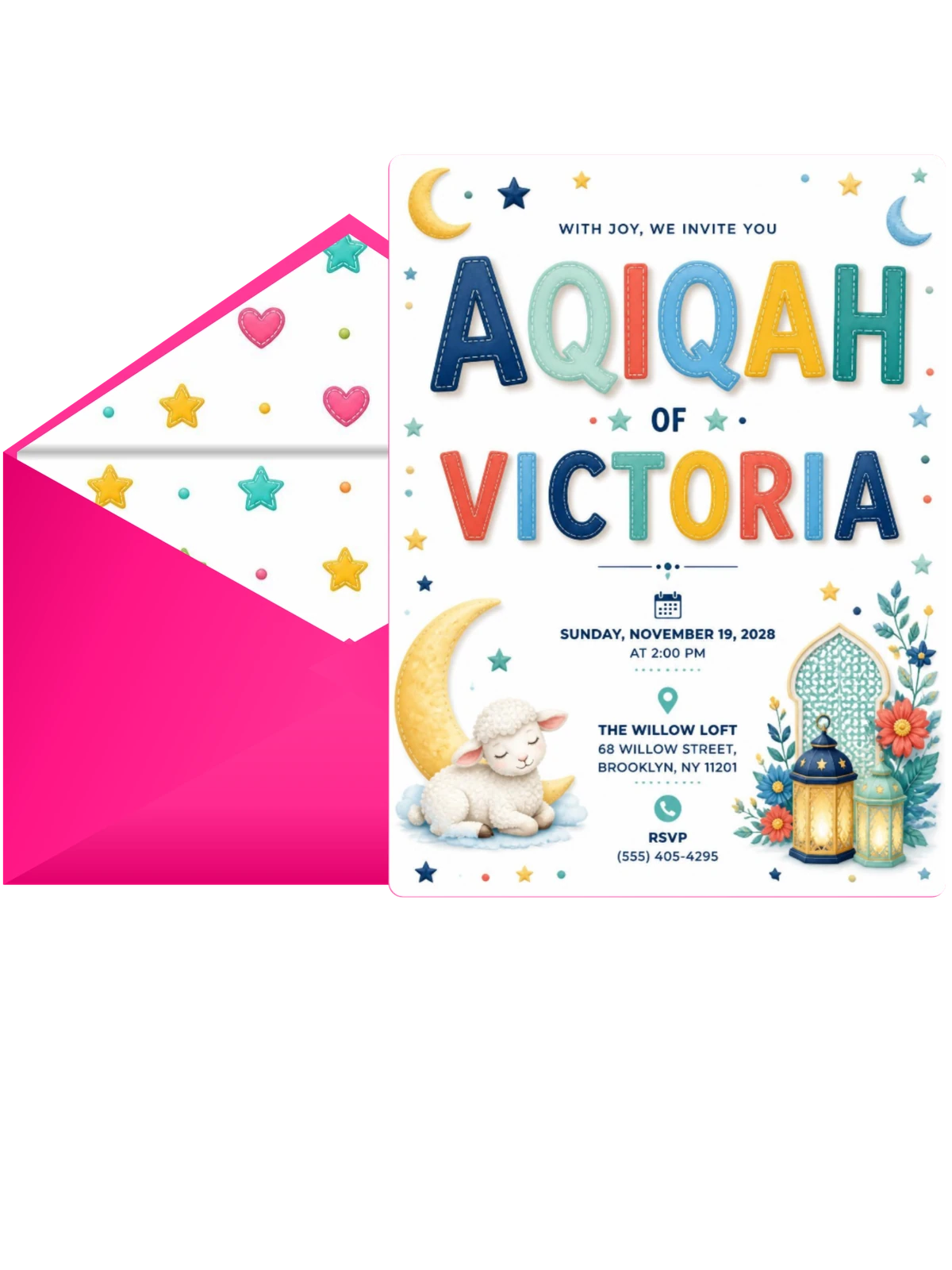 Felt Stars Aqiqah Invitation