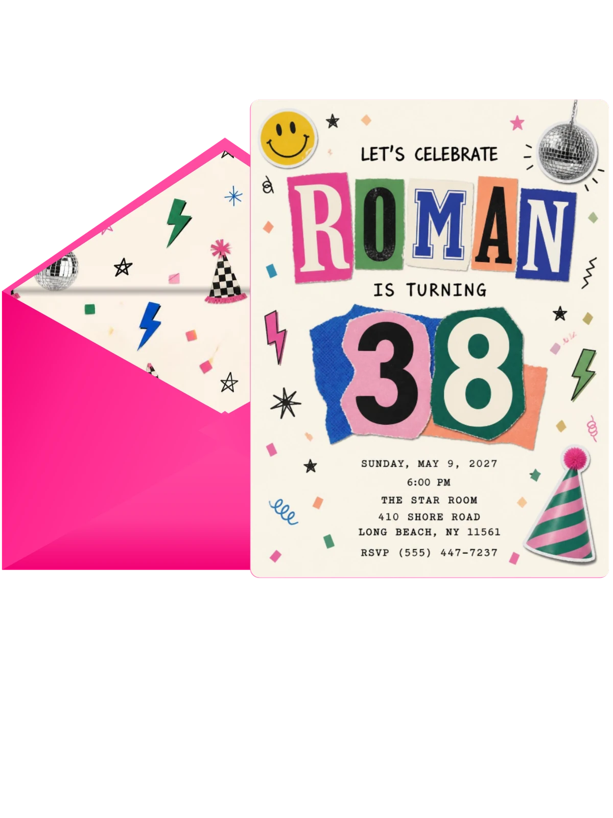 Retro Paper Collage 38th Birthday Invitation