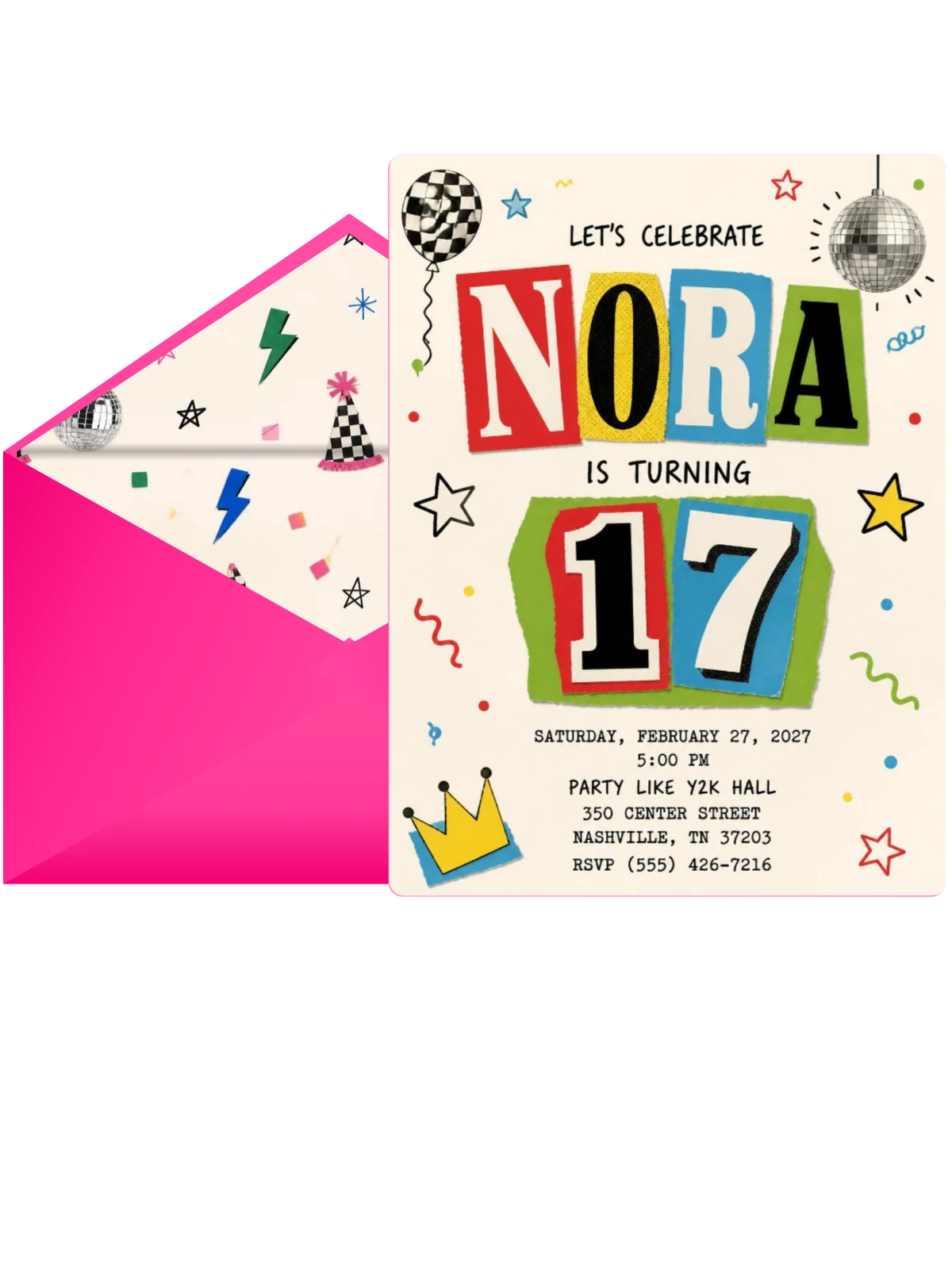 Retro Paper Collage 17th Birthday Invitation