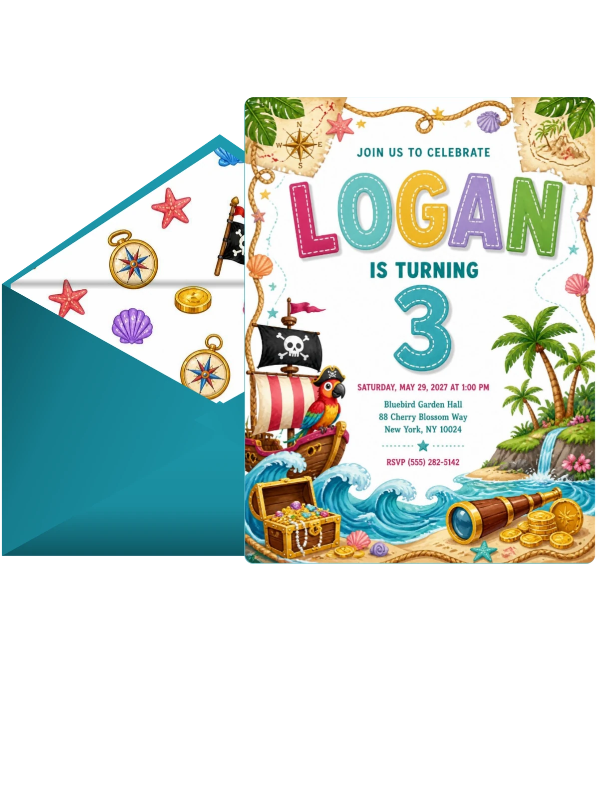 Pirate Adventure 3rd Birthday Invitation