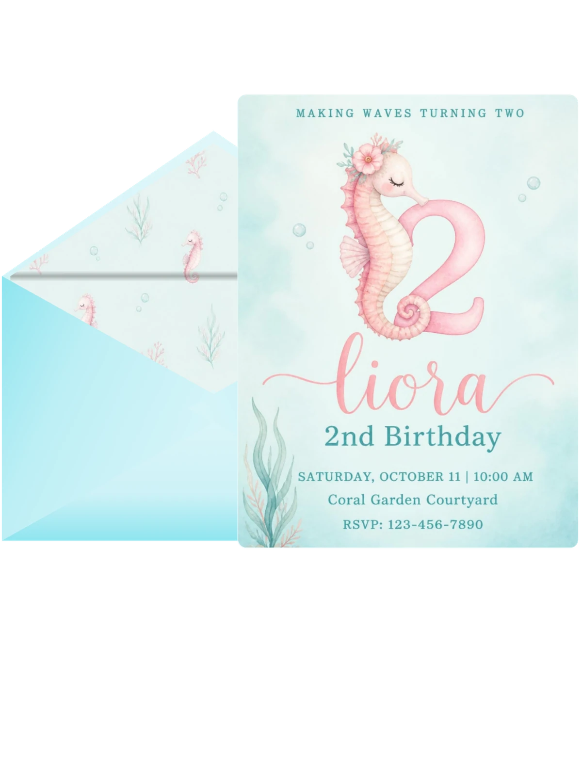 Watercolor Seahorse Floral 2nd Birthday