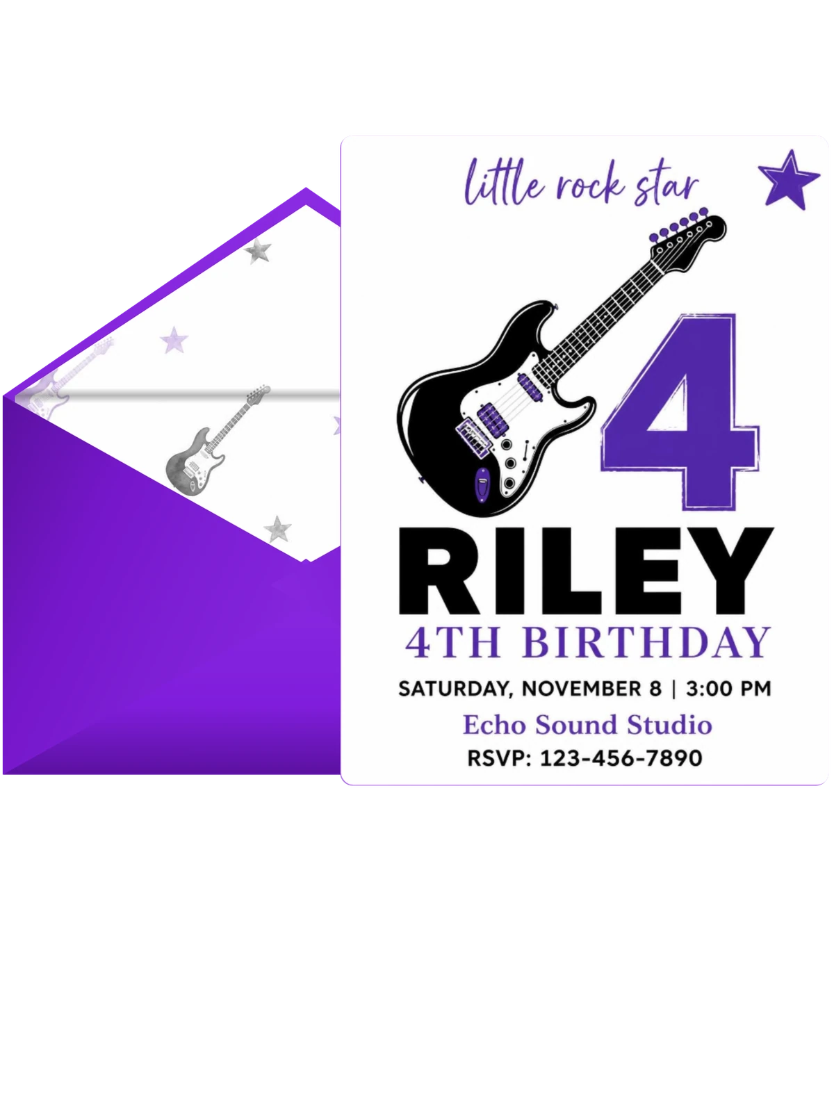 Purple Electric Guitar 4th Birthday
