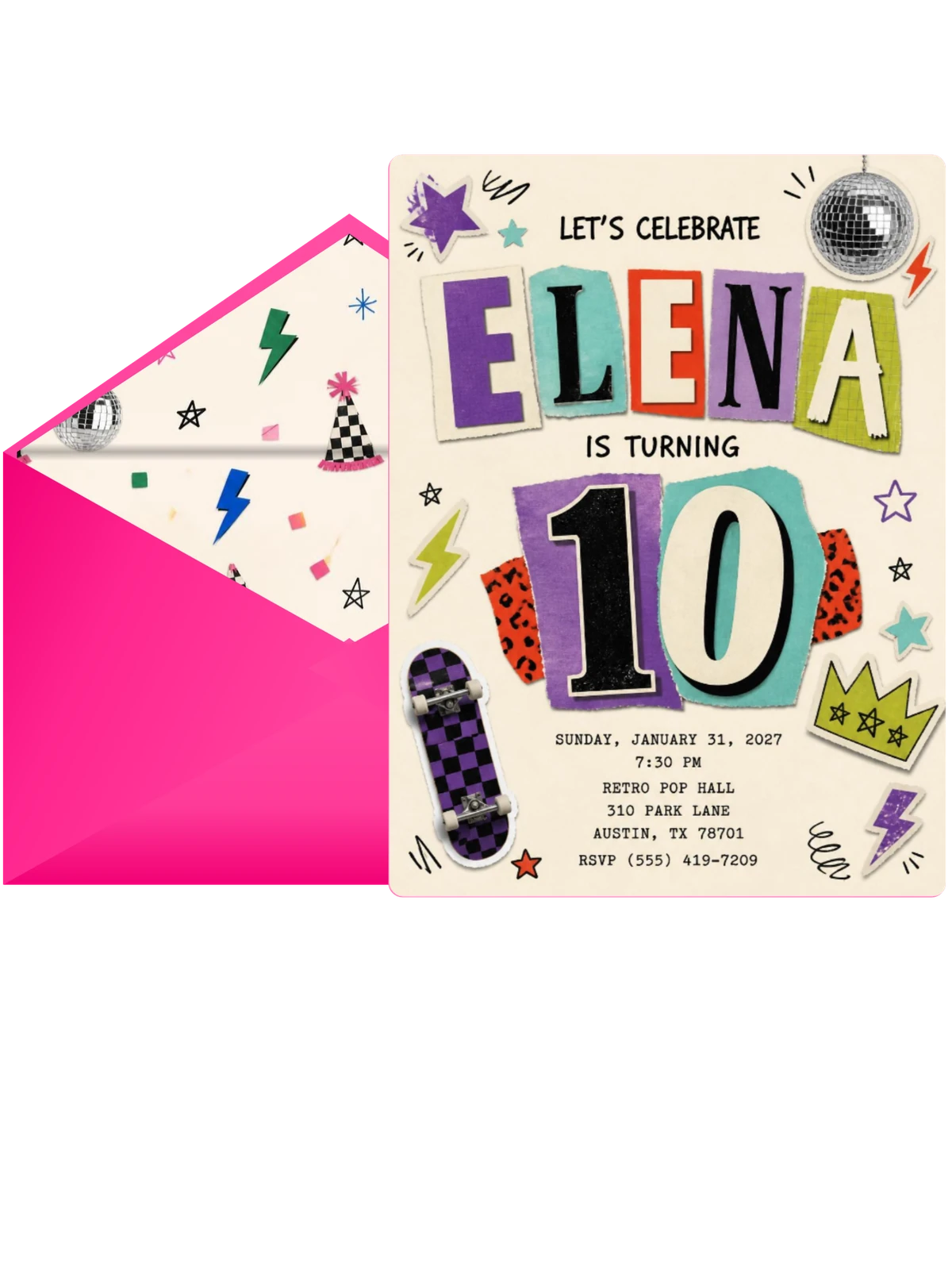 Retro Paper Collage 10th Birthday Invitation