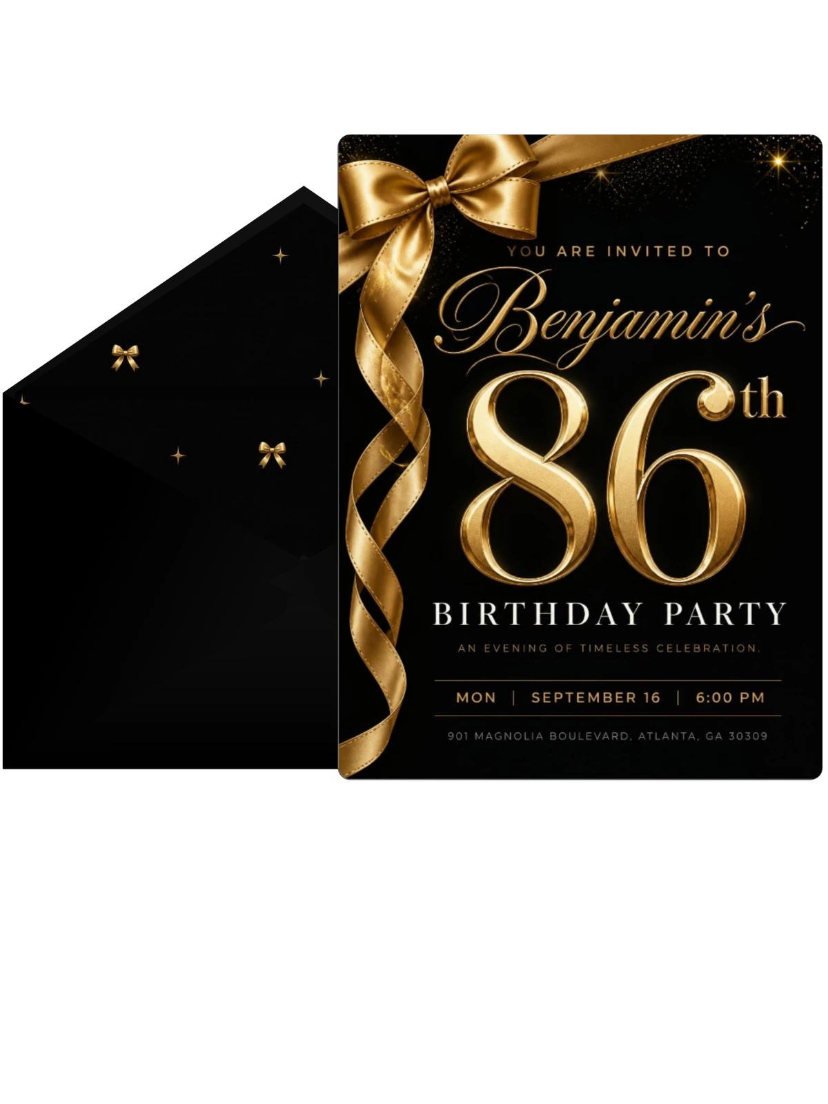 Black and Gold Ribbon 86th Birthday