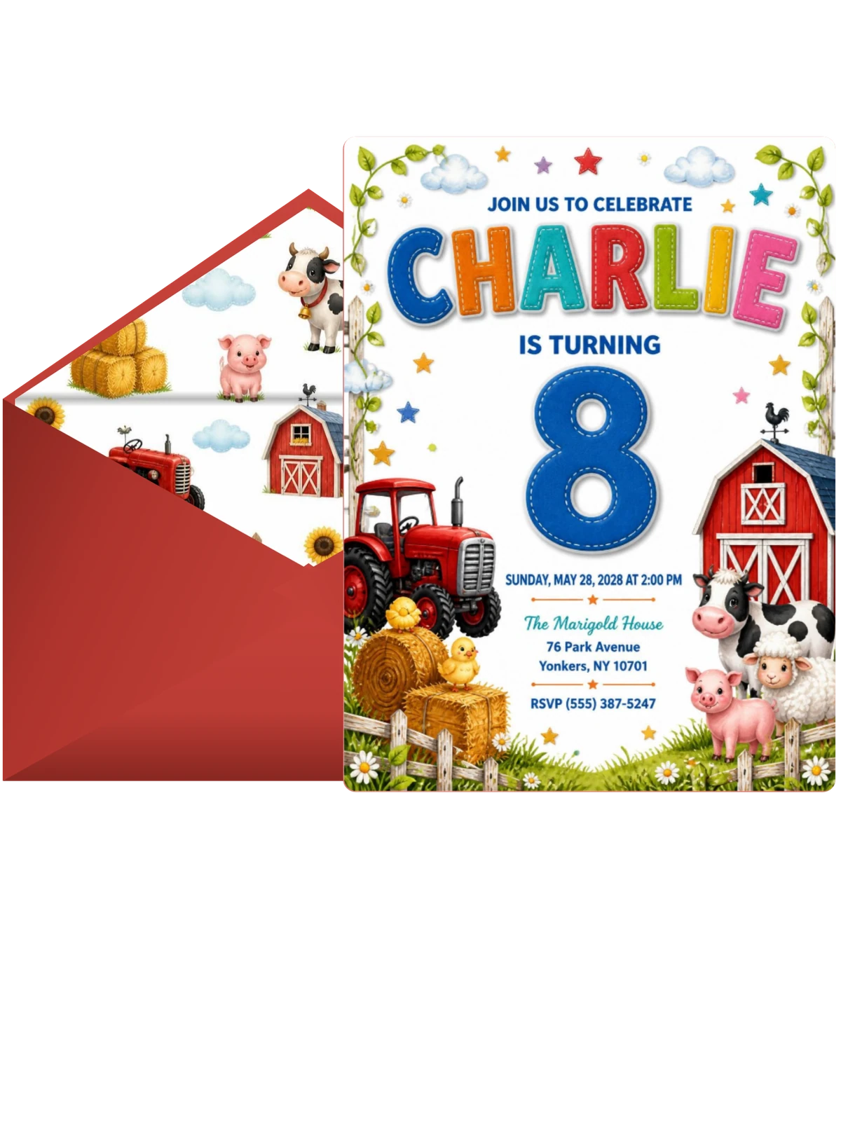 Stitched Farm 8th Birthday Invitation
