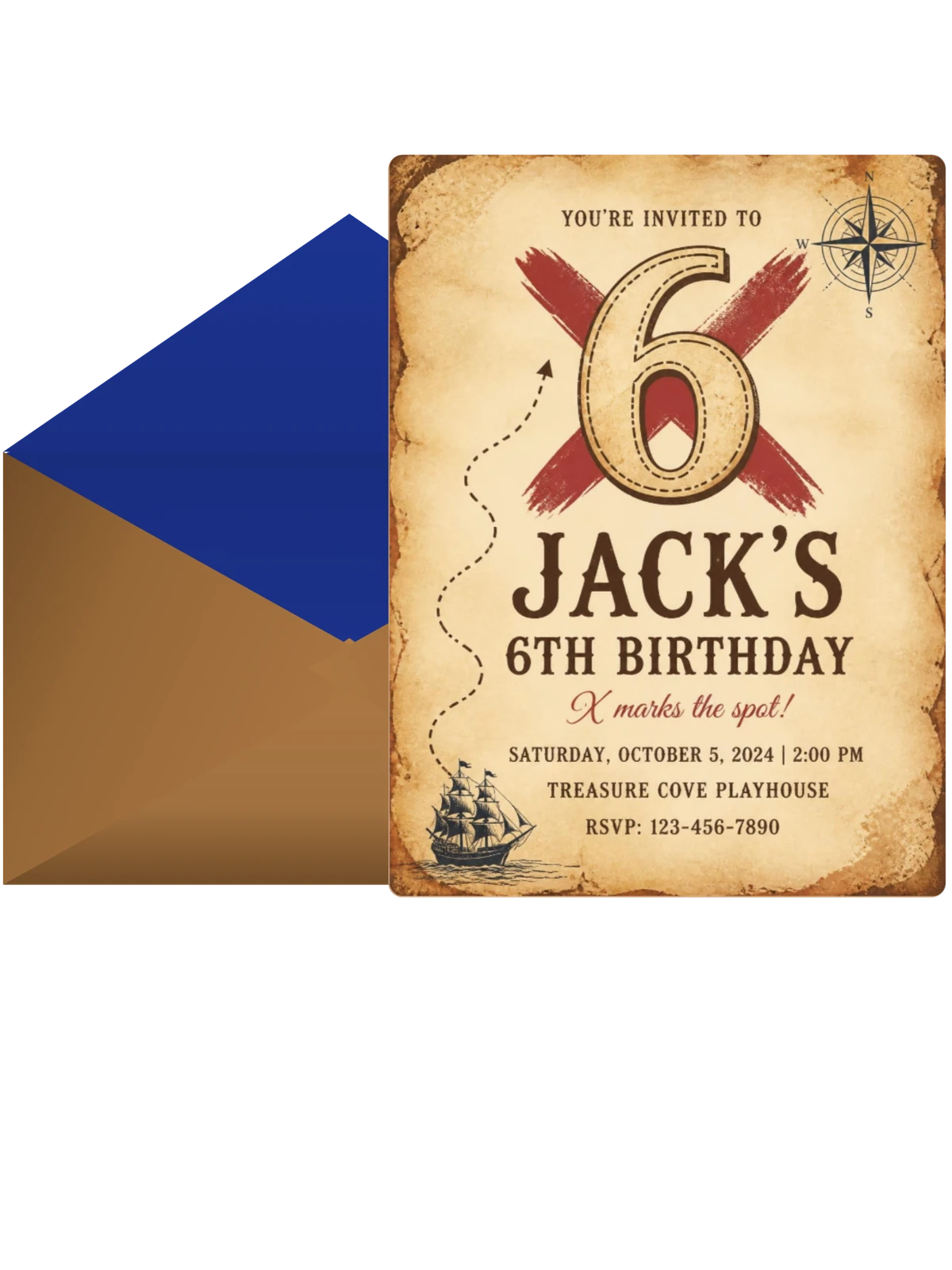 Vintage Parchment Pirate Treasure 6th Birthday
