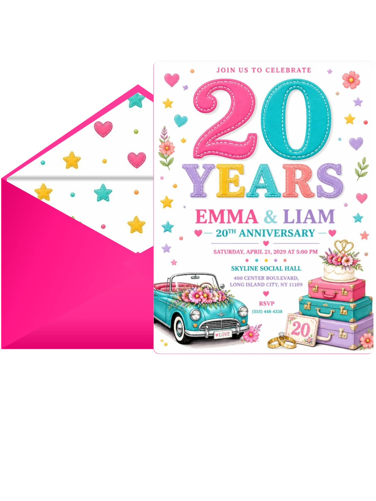 Vintage Convertible 20th Anniversary Invitation