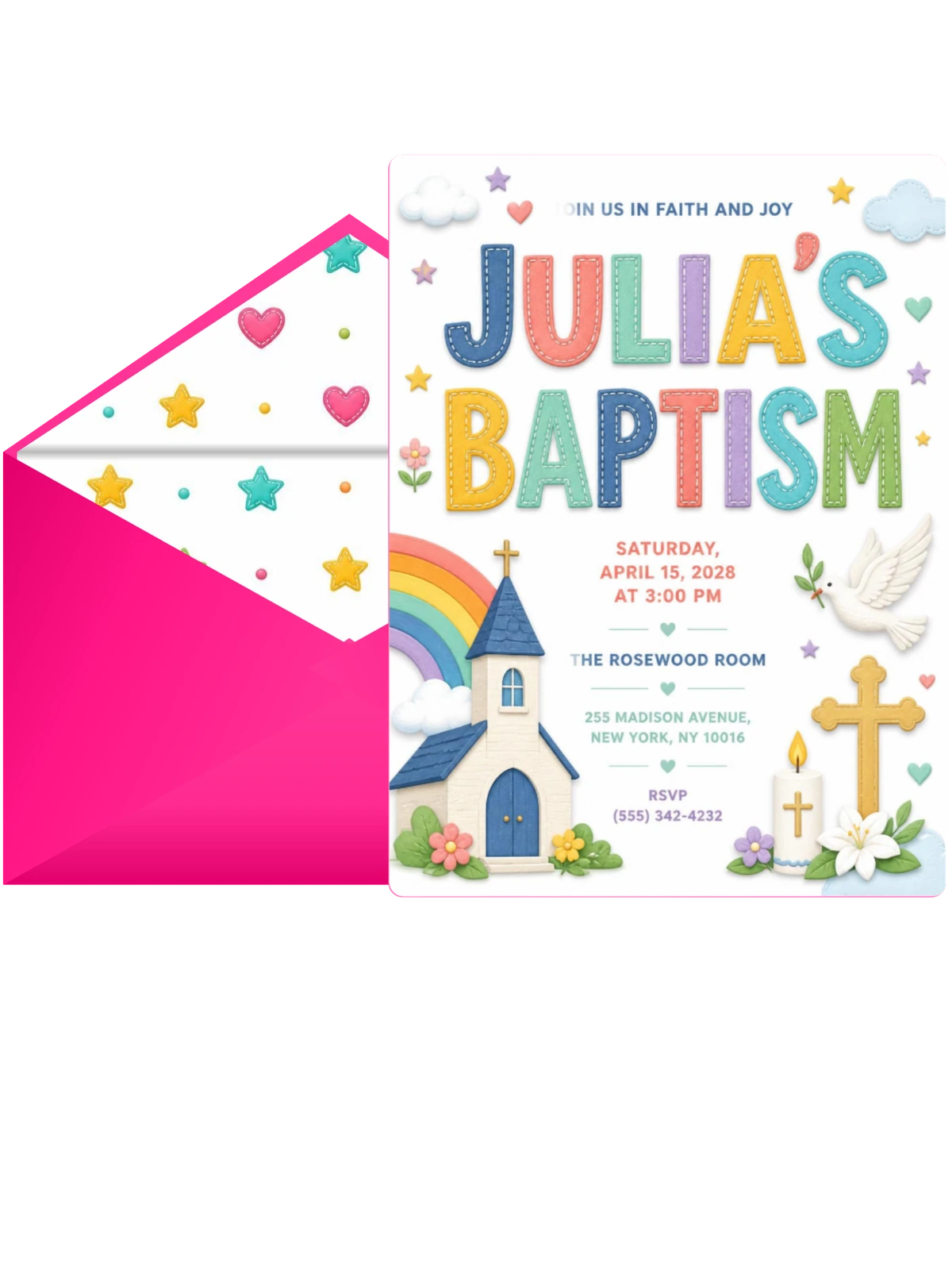 Rainbow Clouds Baptism Invitation