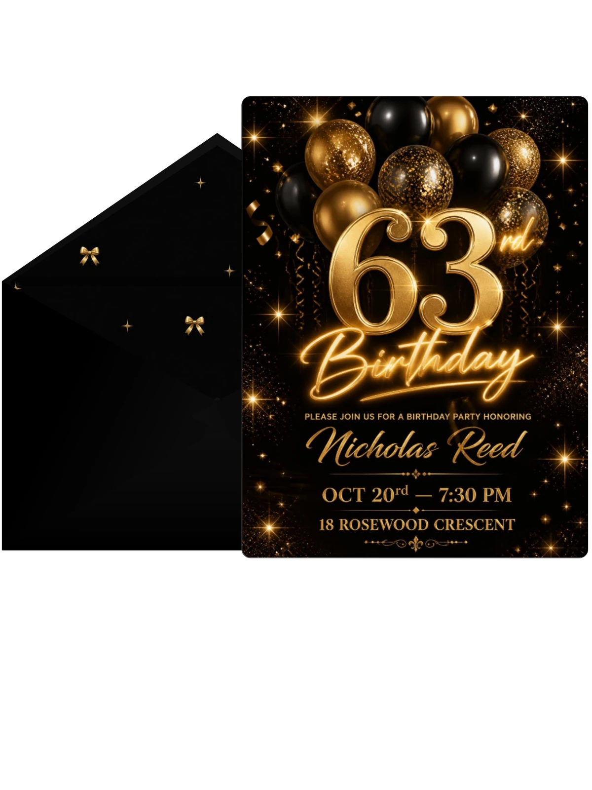 Black and Gold Balloon 63rd Birthday