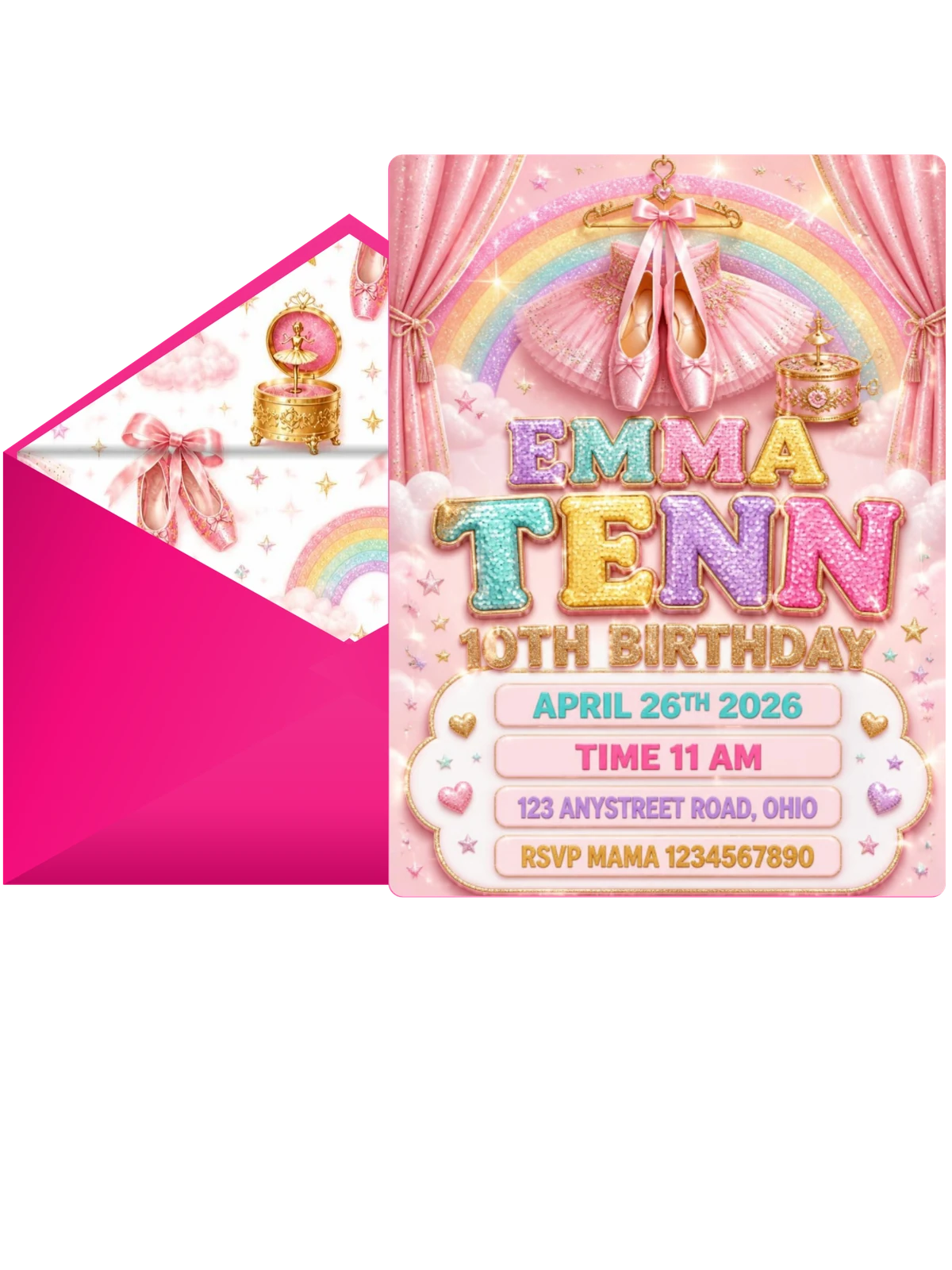 Glitter Ballet 10th Birthday Invitation