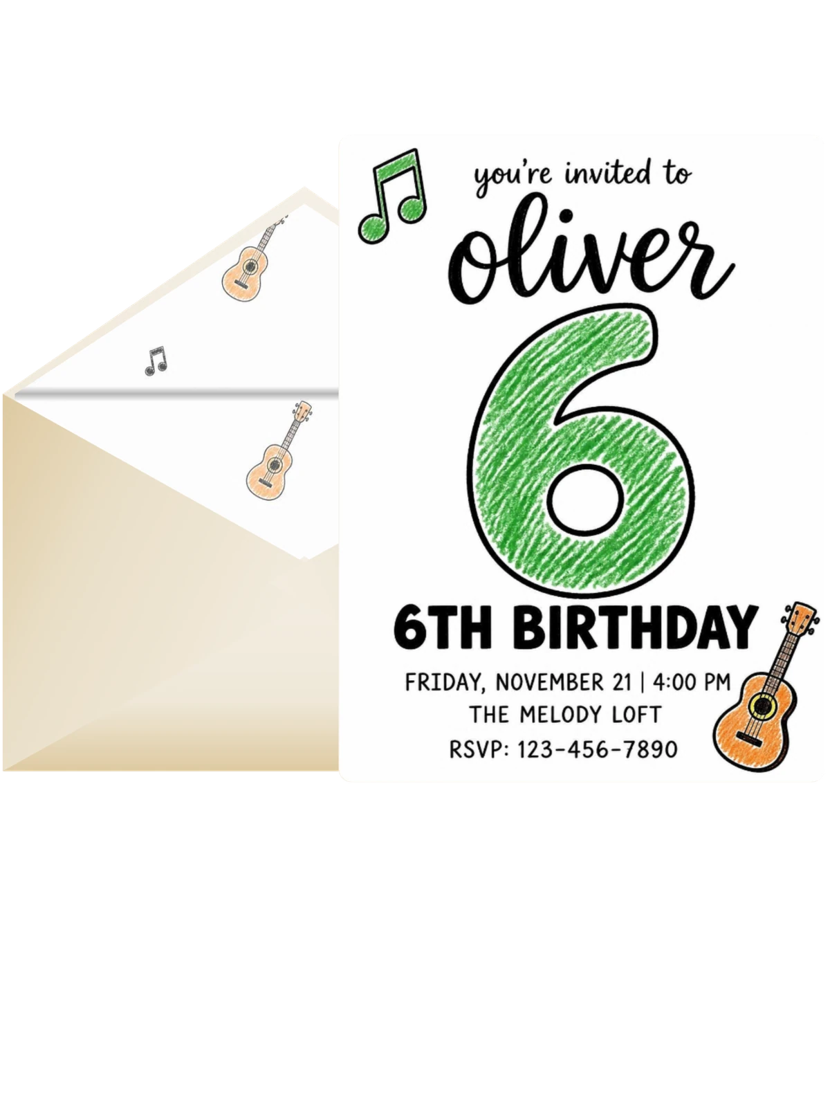 Crayon Sketch Guitar Music 6th Birthday
