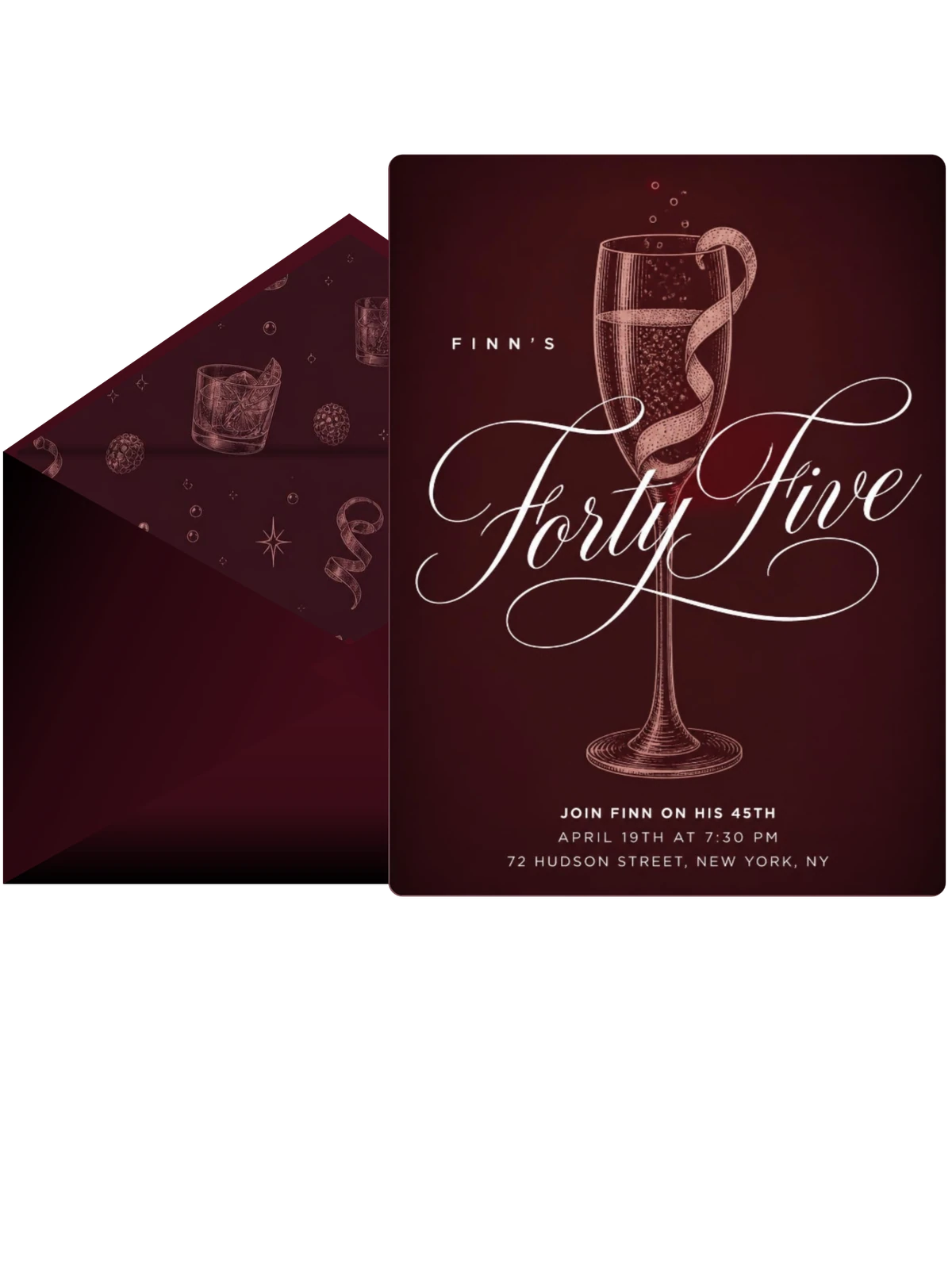 Burgundy Cocktail 45th Birthday Invitation