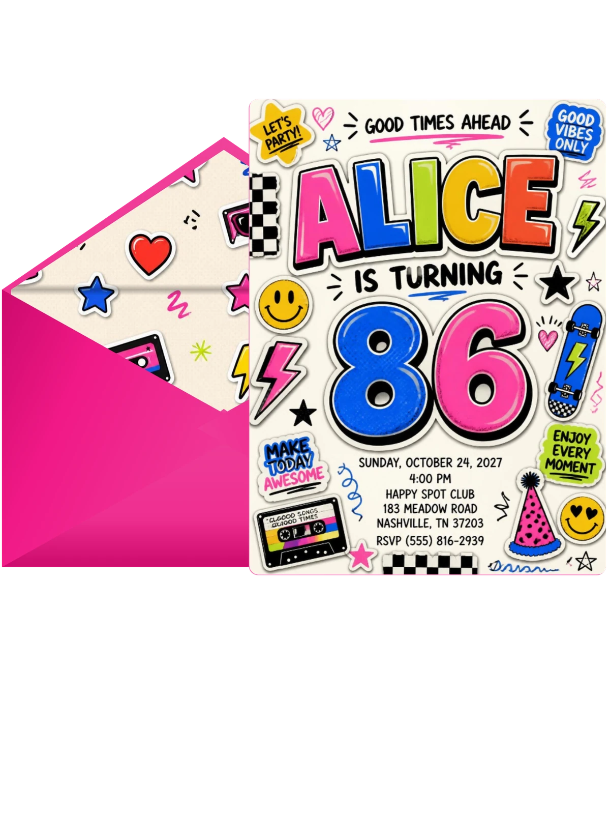 Sticker Pop 86th Birthday Invitation
