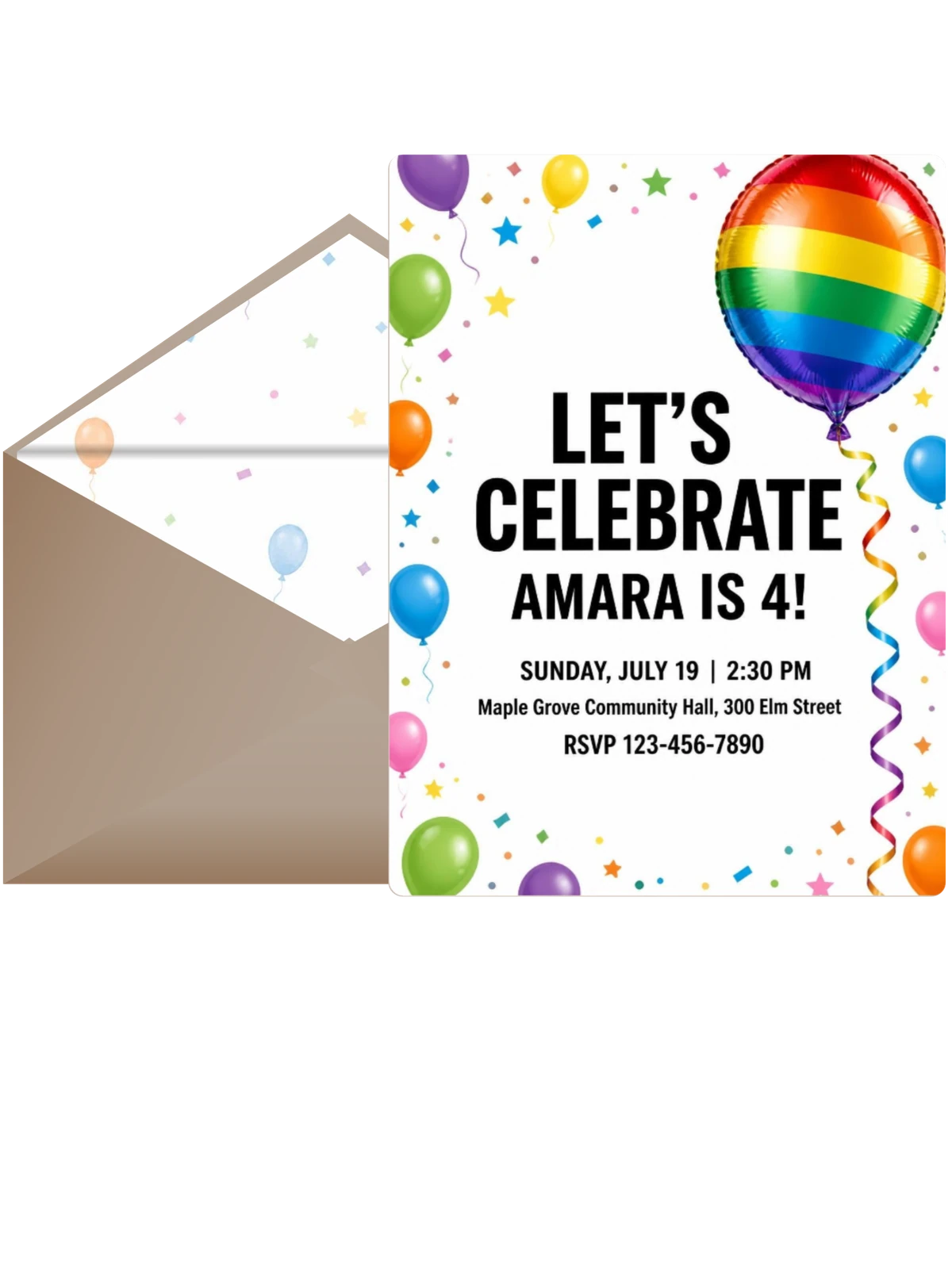 Rainbow Balloon Border 4th Birthday Invitation