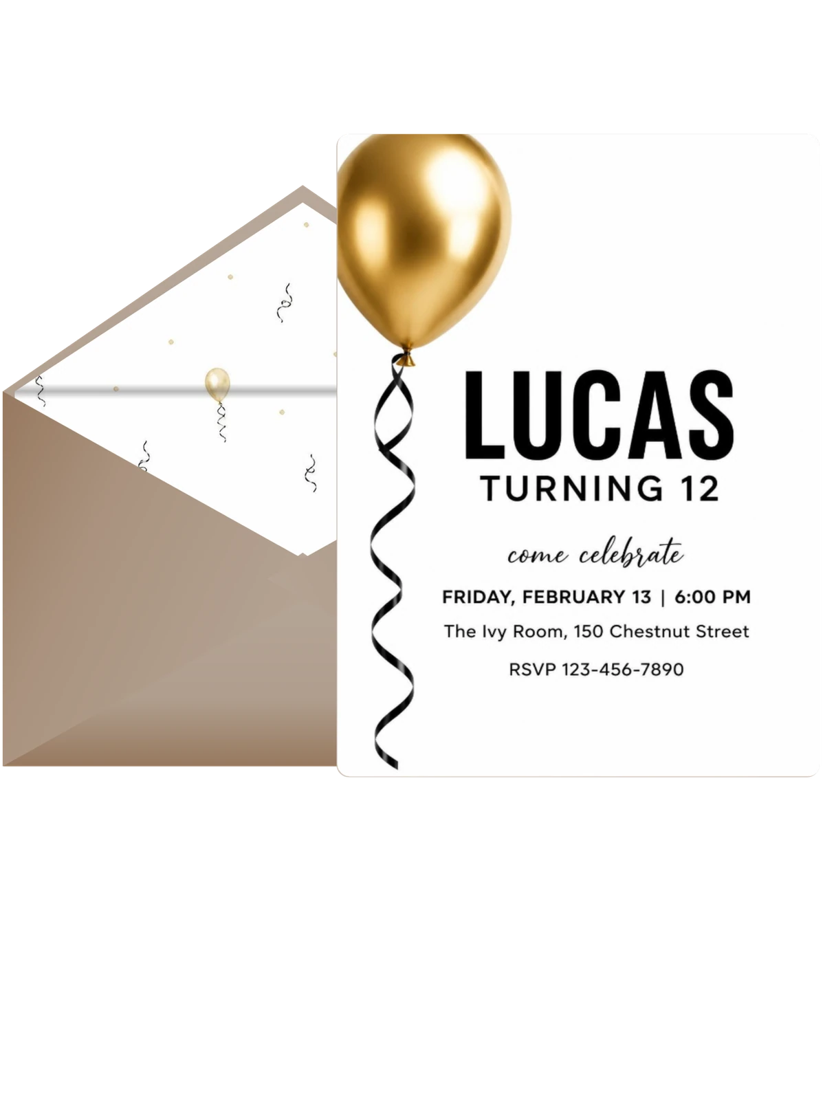 Metallic Gold Balloon Birthday Invitation