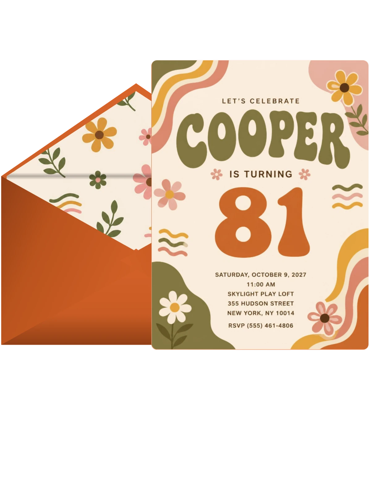 Groovy Retro 81st Birthday Invitation