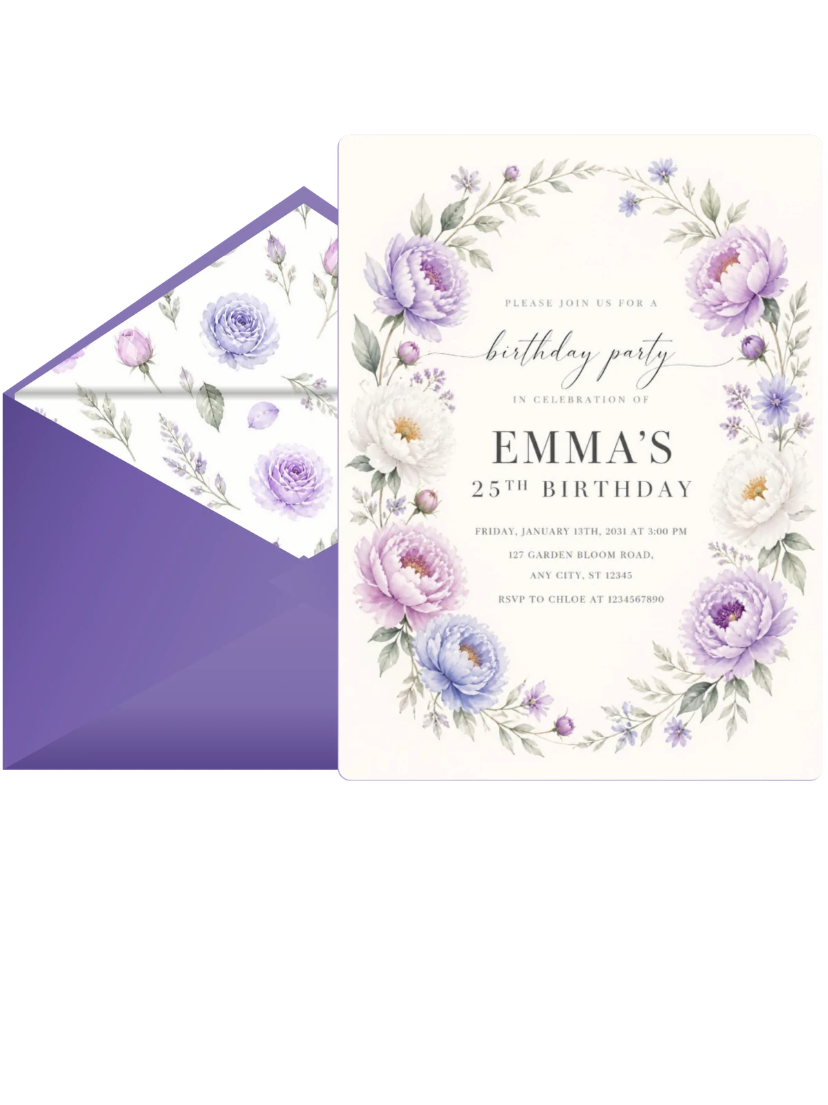 Botanical Garden Lavender 25th Birthday Invitation