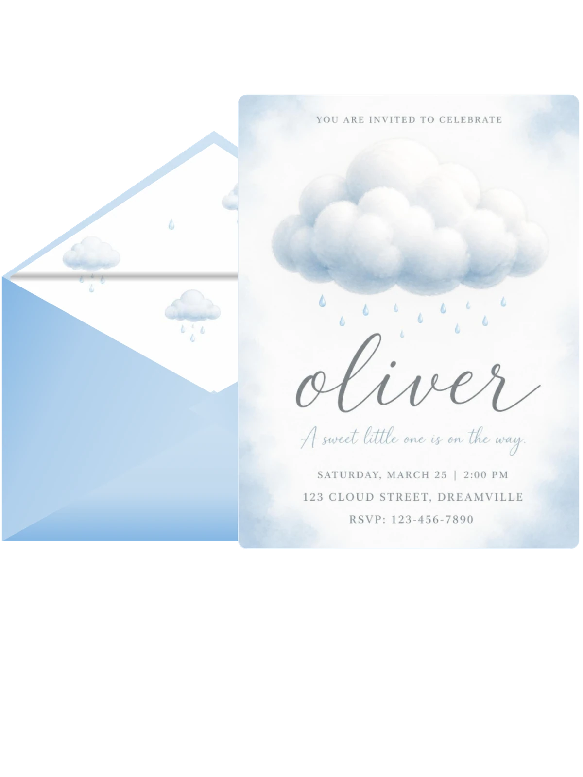 Blue Watercolor Raincloud Baby Shower