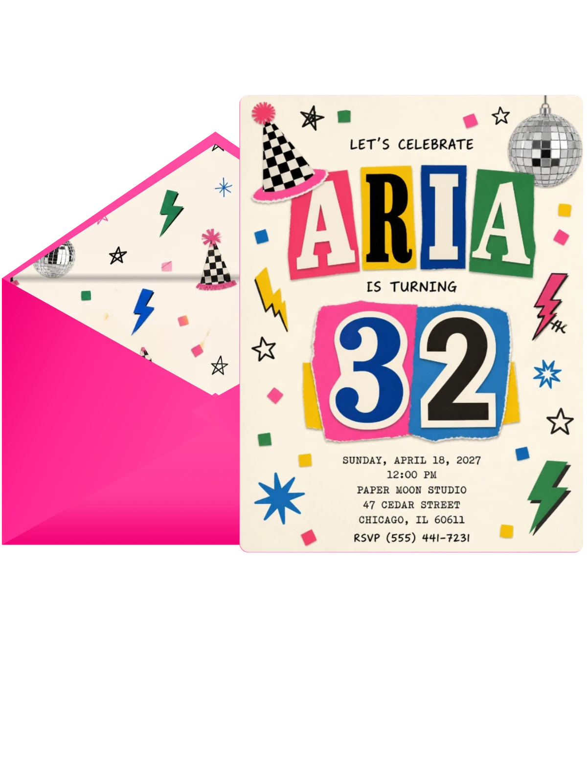 Retro Paper Collage 32nd Birthday Invitation