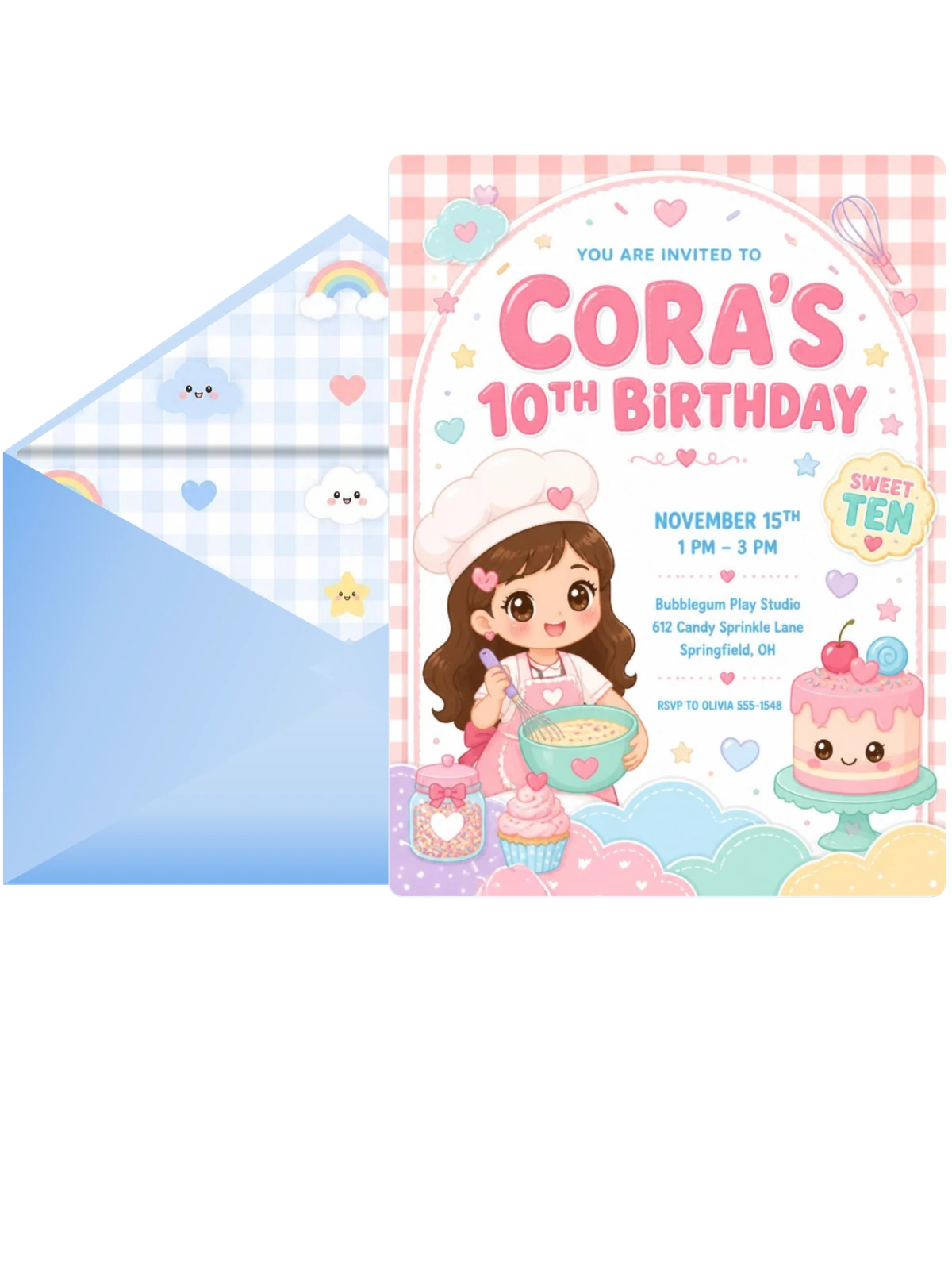 Candy Jars Kawaii 10th Birthday Invitation