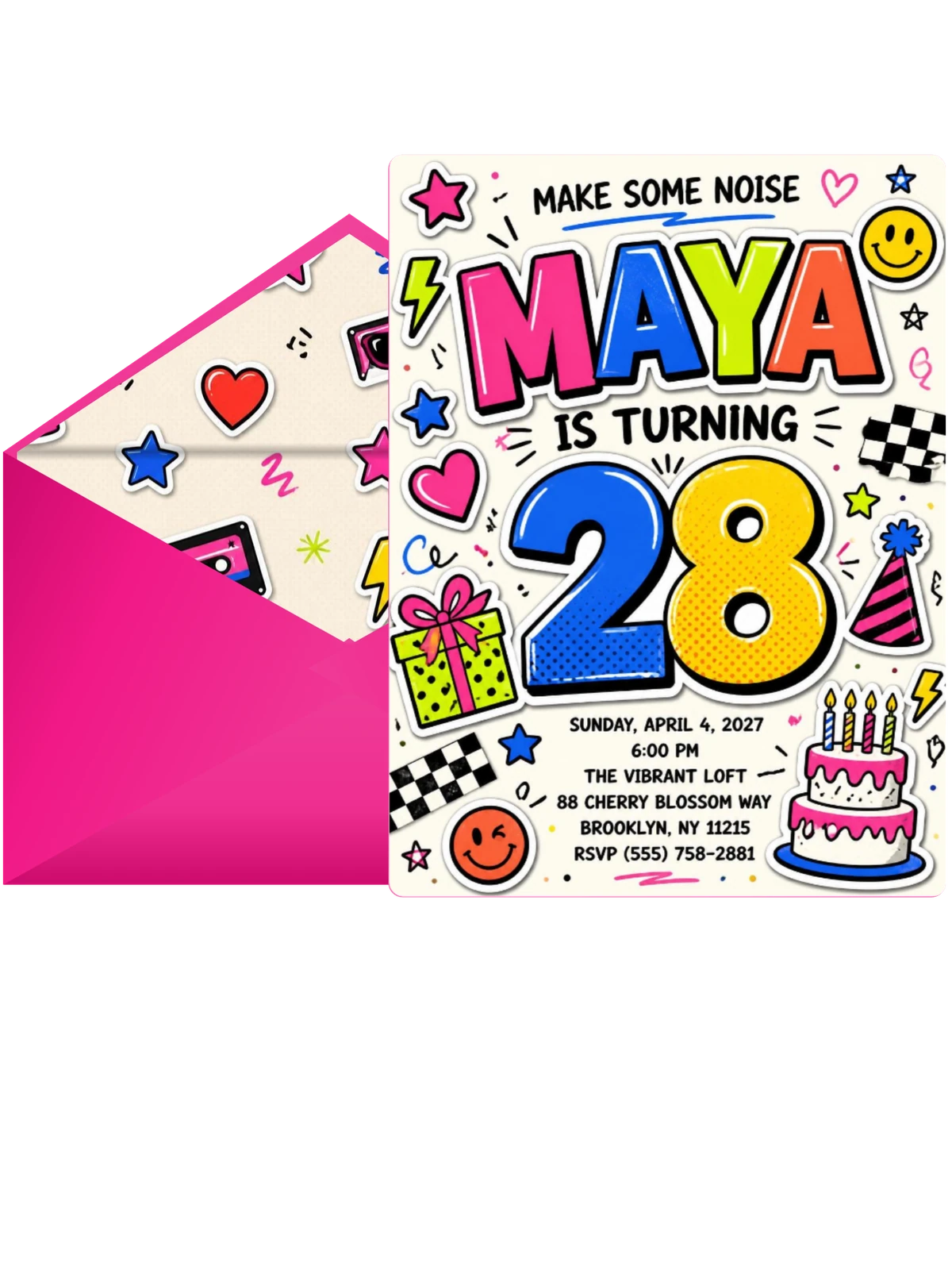 Sticker Pop 28th Birthday Invitation