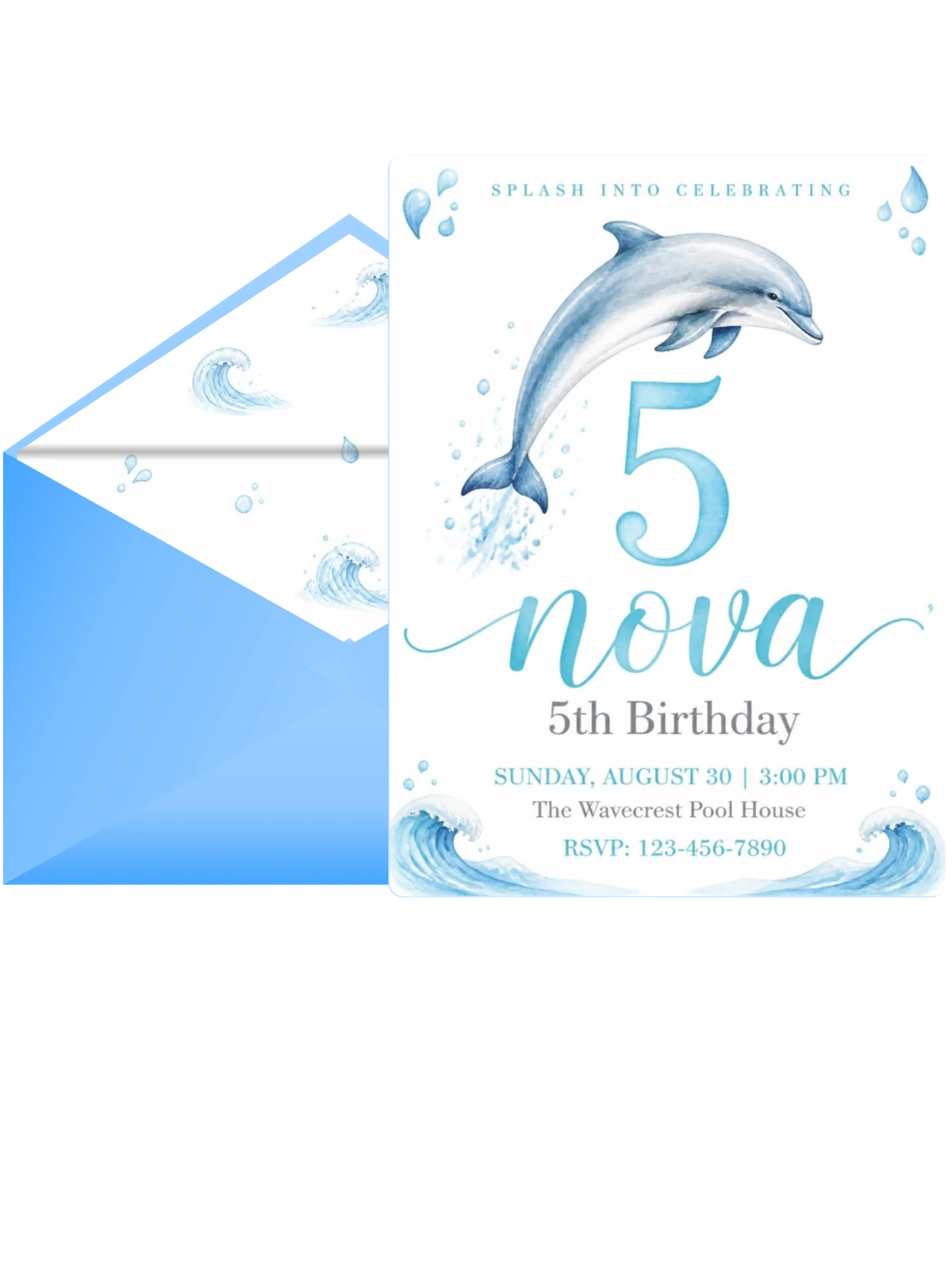 Watercolor Dolphin Wave Kids' 5th Birthday