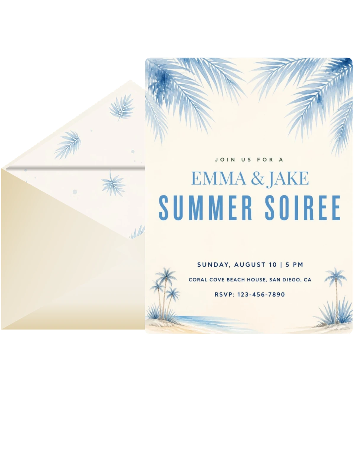 Blue Watercolor Palm Summer Soiree