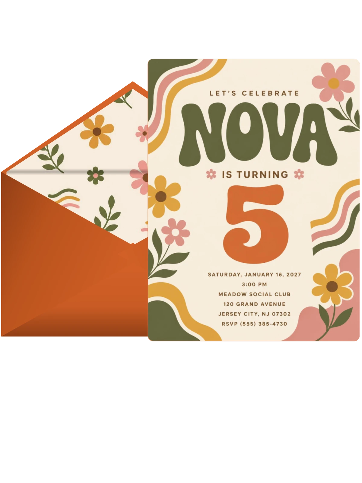 Groovy Retro 5th Birthday Invitation