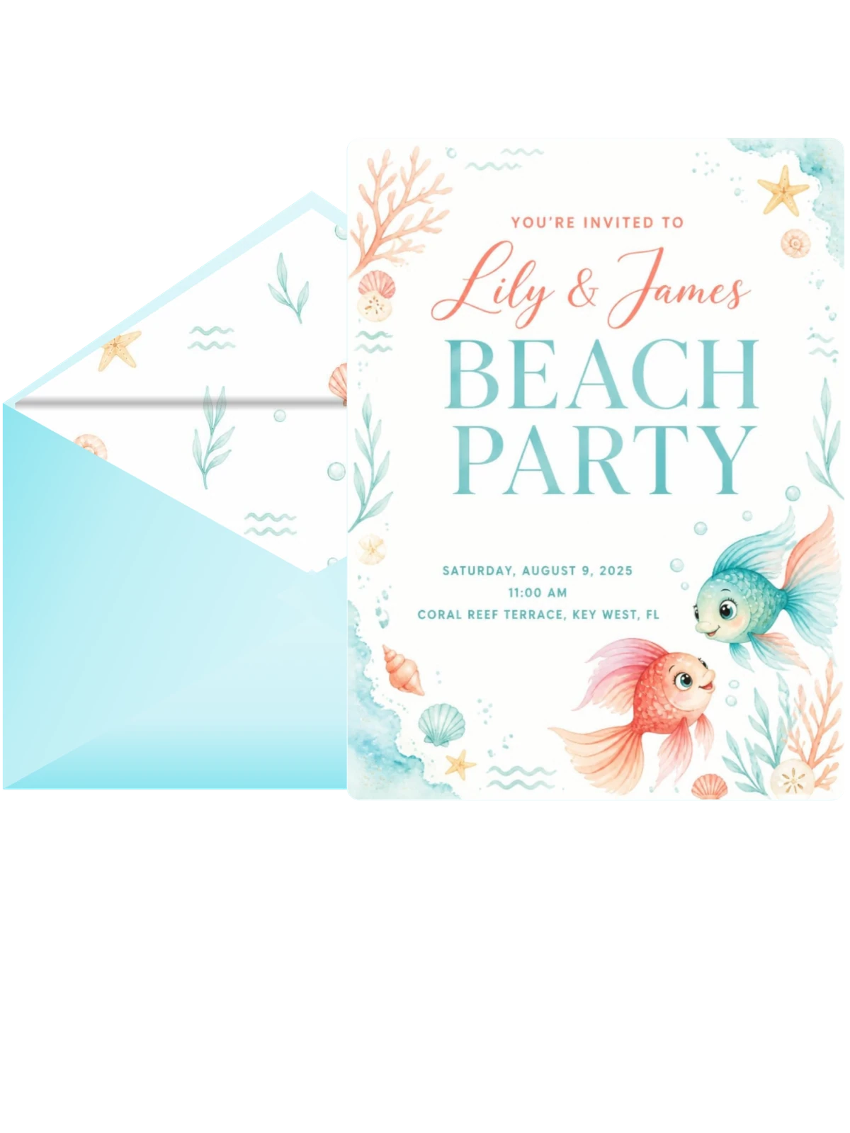 Watercolor Fish Coral Beach Party