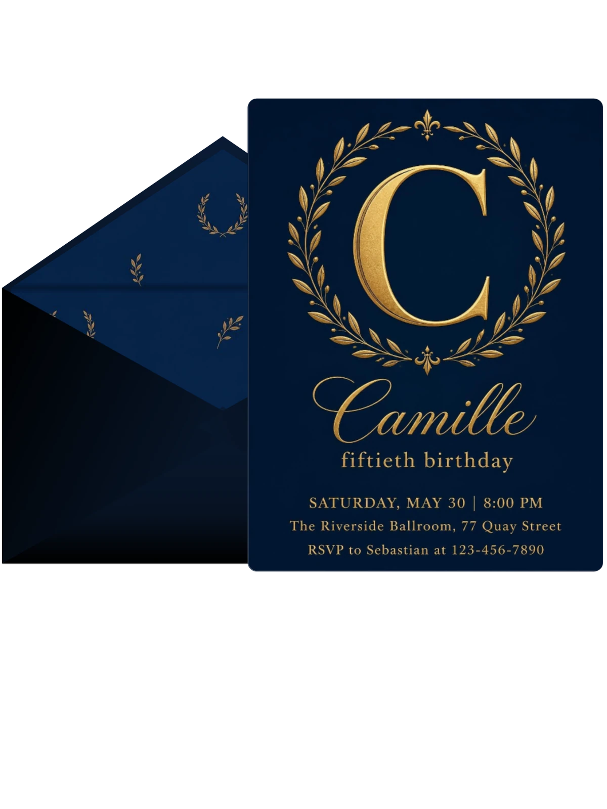 Navy and Gold Monogram 50th Birthday