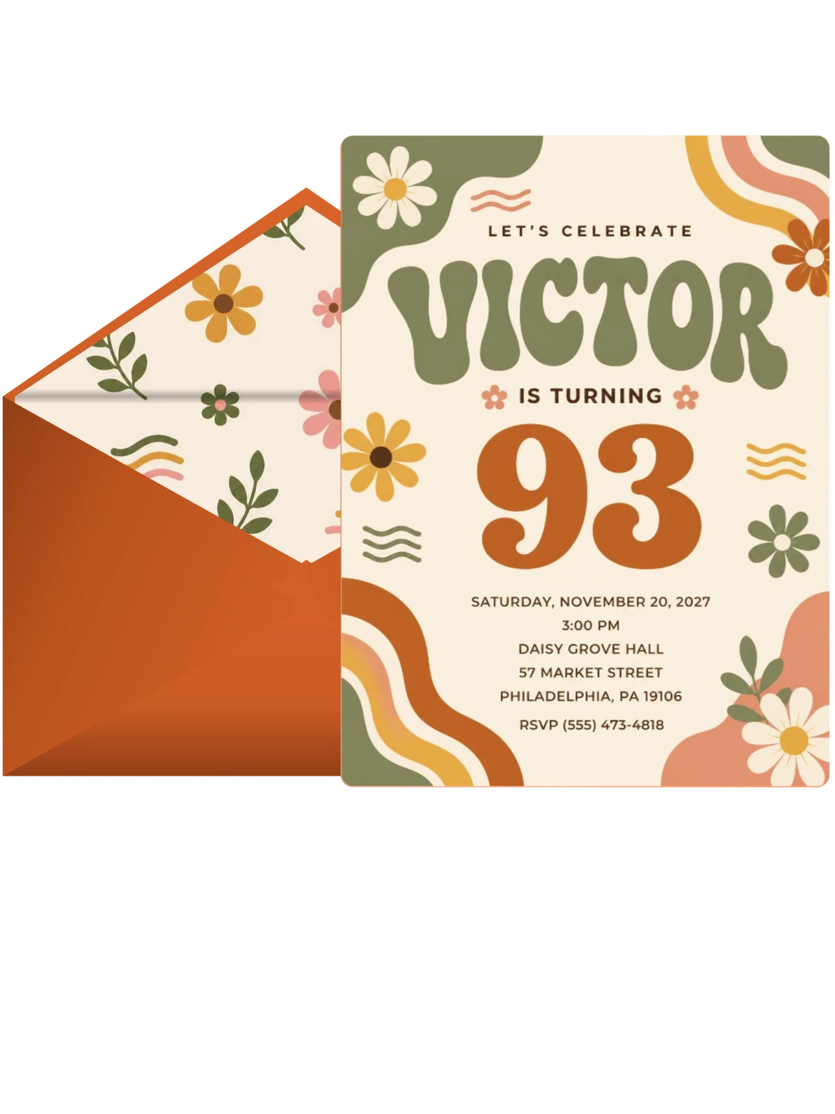 Groovy Retro 93rd Birthday Invitation