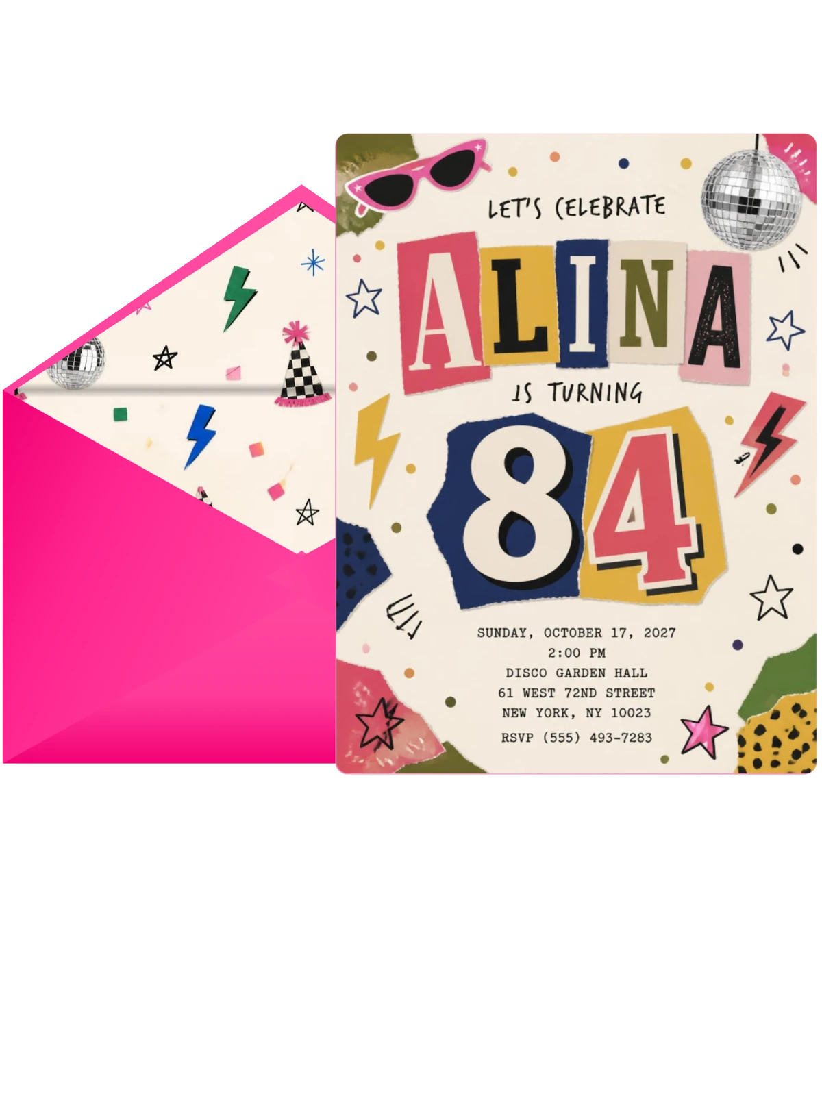 Retro Paper Collage 84th Birthday Invitation